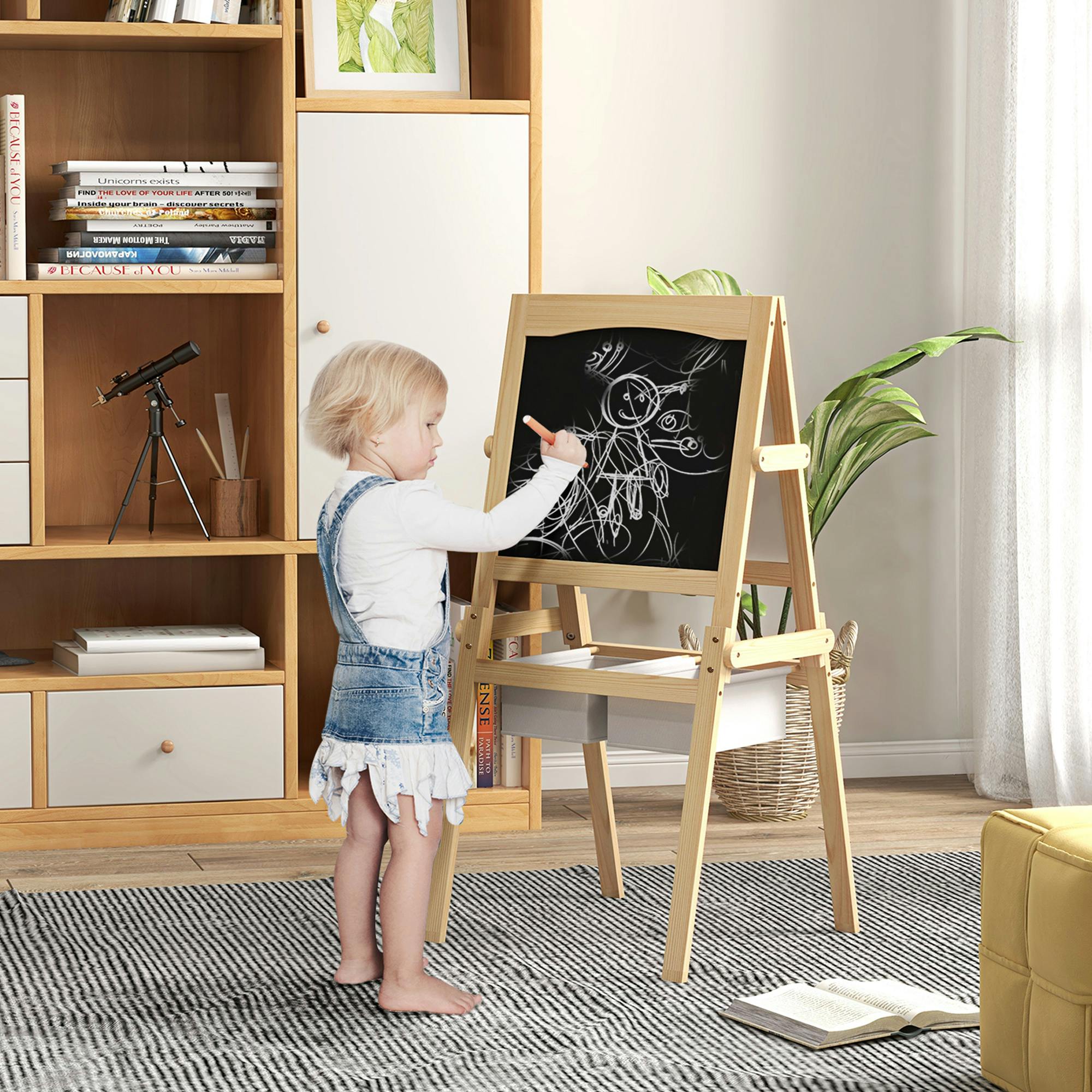 AIYAPLAY 3 In 1 Kids Easel With Paper Roll - Storage Baskets - Natural  | TJ Hughes - Image 5