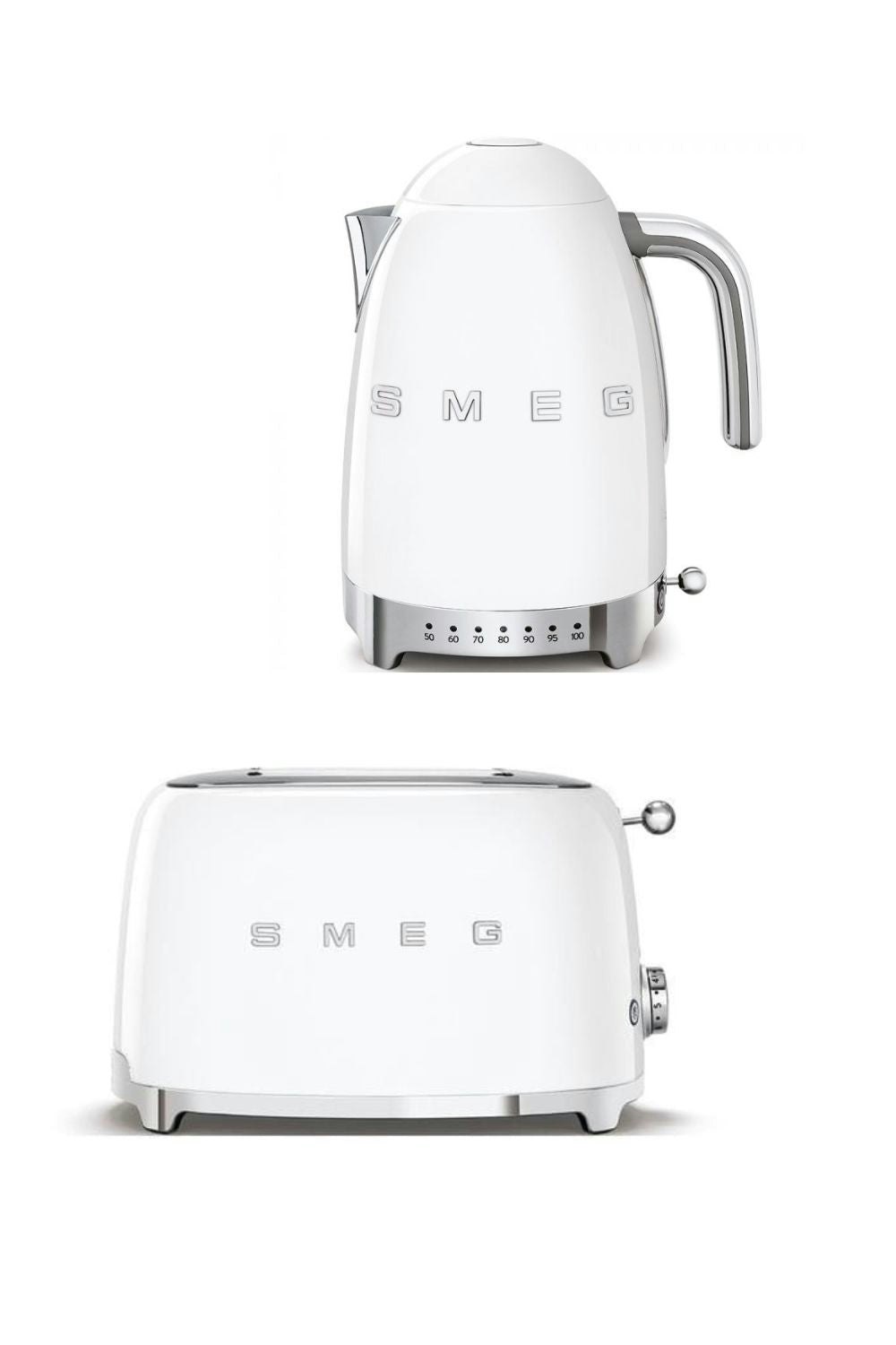 Smeg White Bundle Set Tsf01 2-Slice Toaster & Klf04 Variable Temperature Controlled Kettle 1.7L