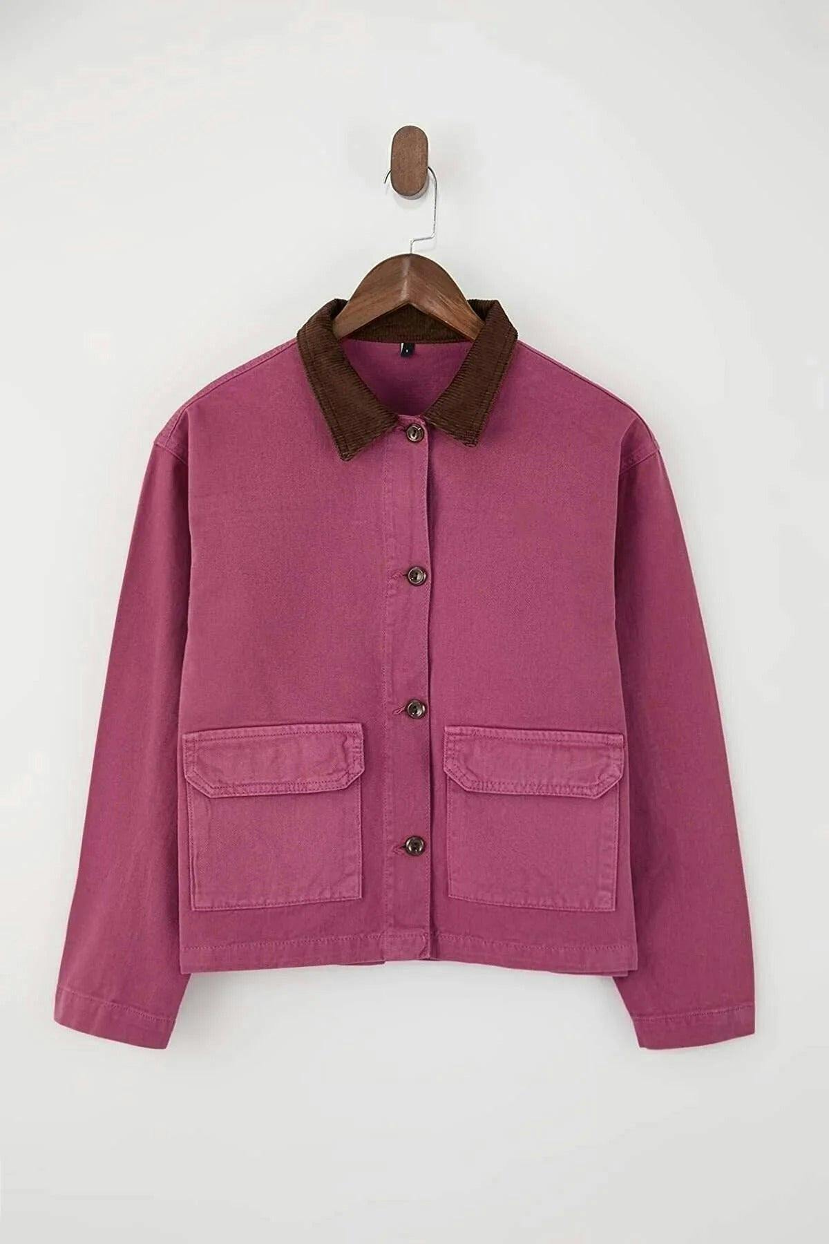 Wovcor Pink Denim Shirt Jacket With Collar Detail - M