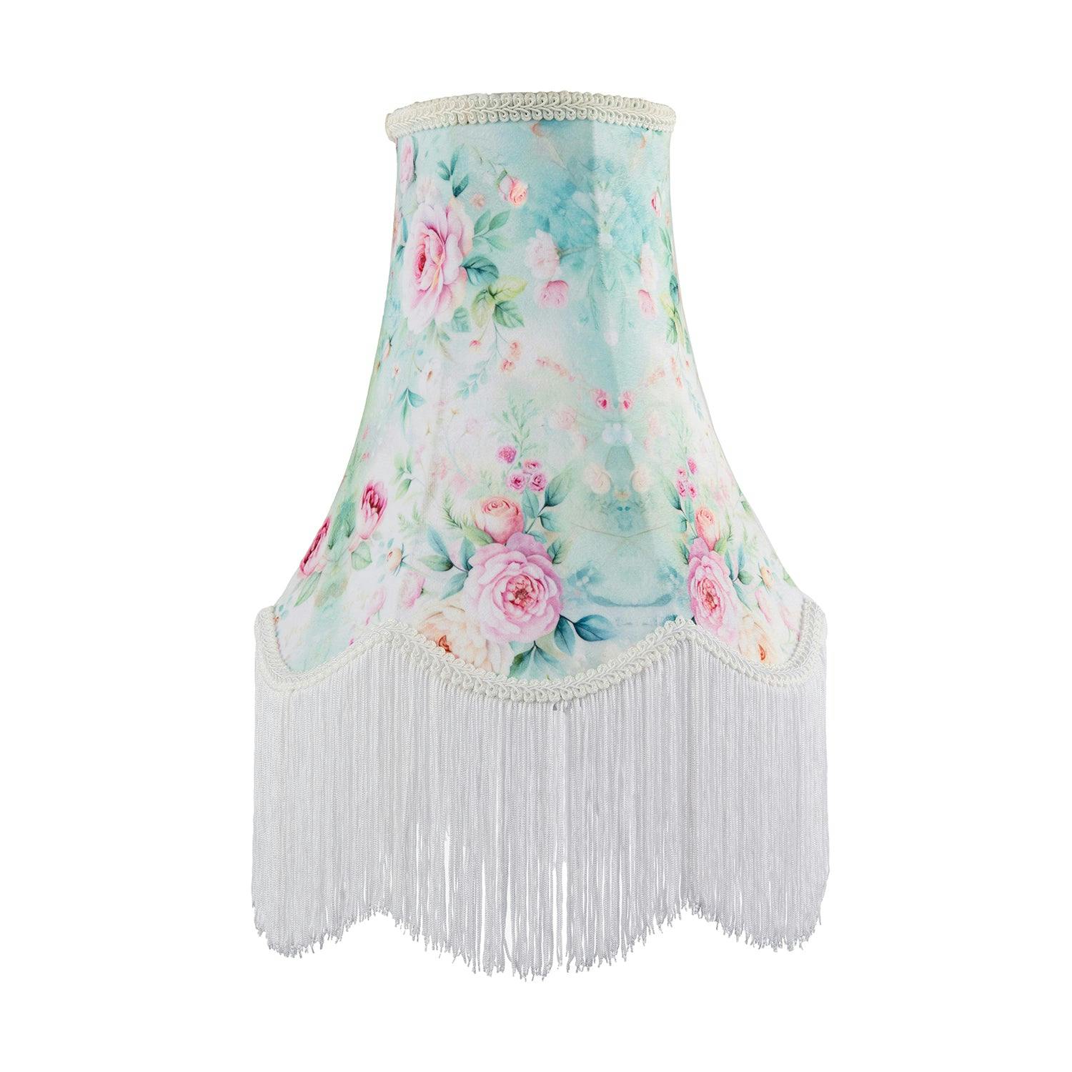 Rackhams Green/Pink Victorian Styled Vintage Tall Teal And Lampshade With Roses
