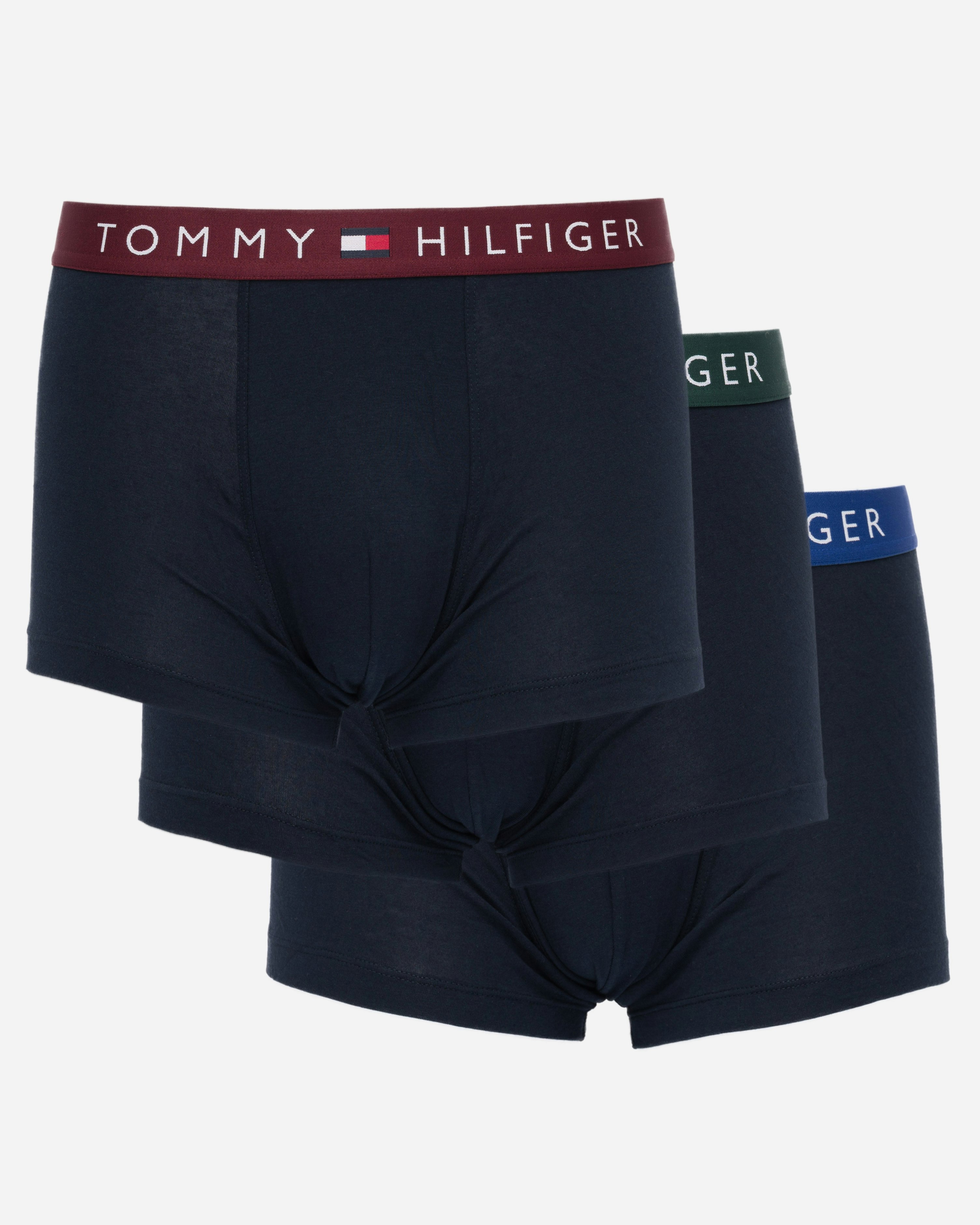 Tommy Hilfiger Men's Green/Red/Blue 3 Pack Waistband Trunks - B - B - M