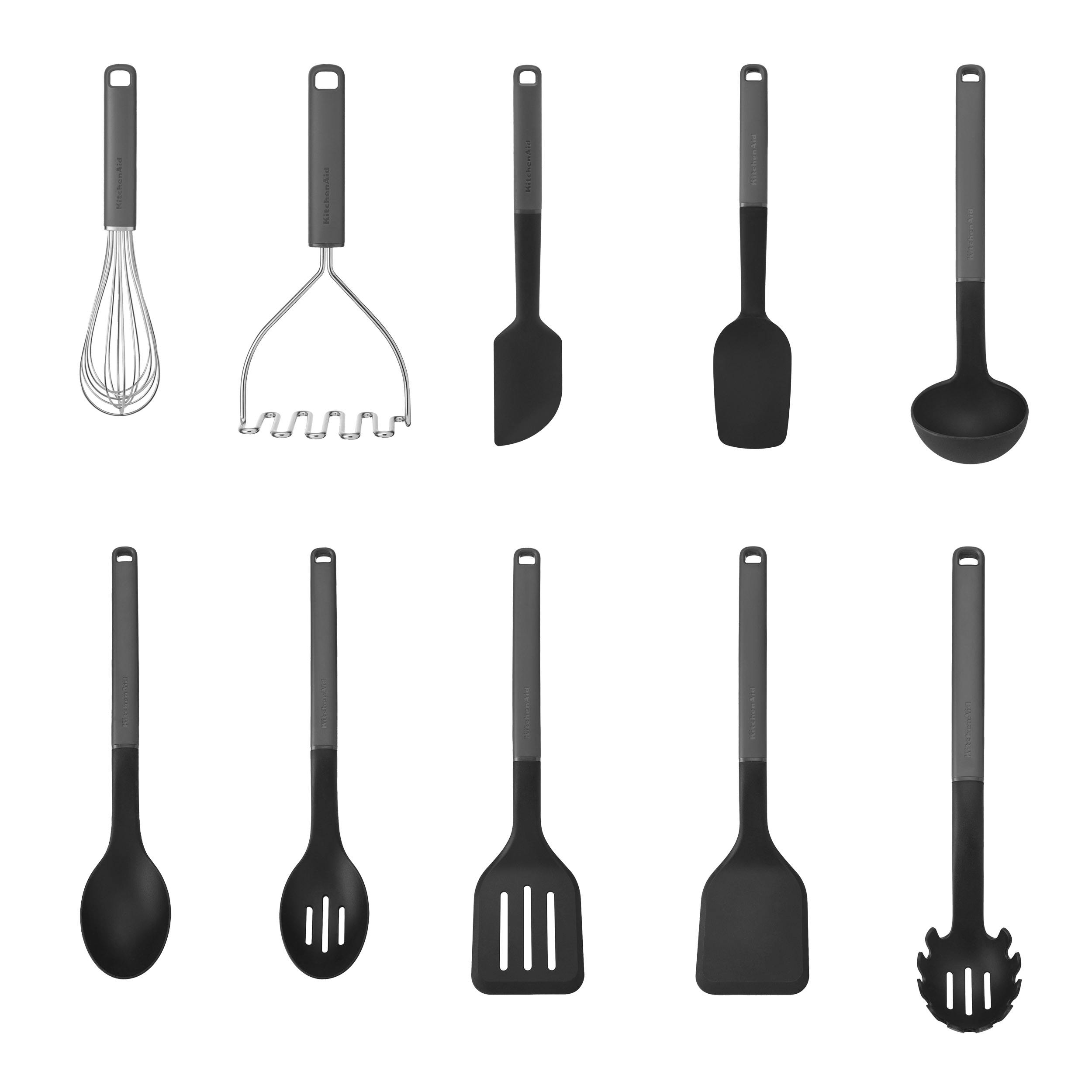 Kitchenaid Grey 10Pc Utensil Set, Charcoal Heat Resistant Cooking Utensils, Non-Stick Safe With Durable Handles - Nylon - Utensils