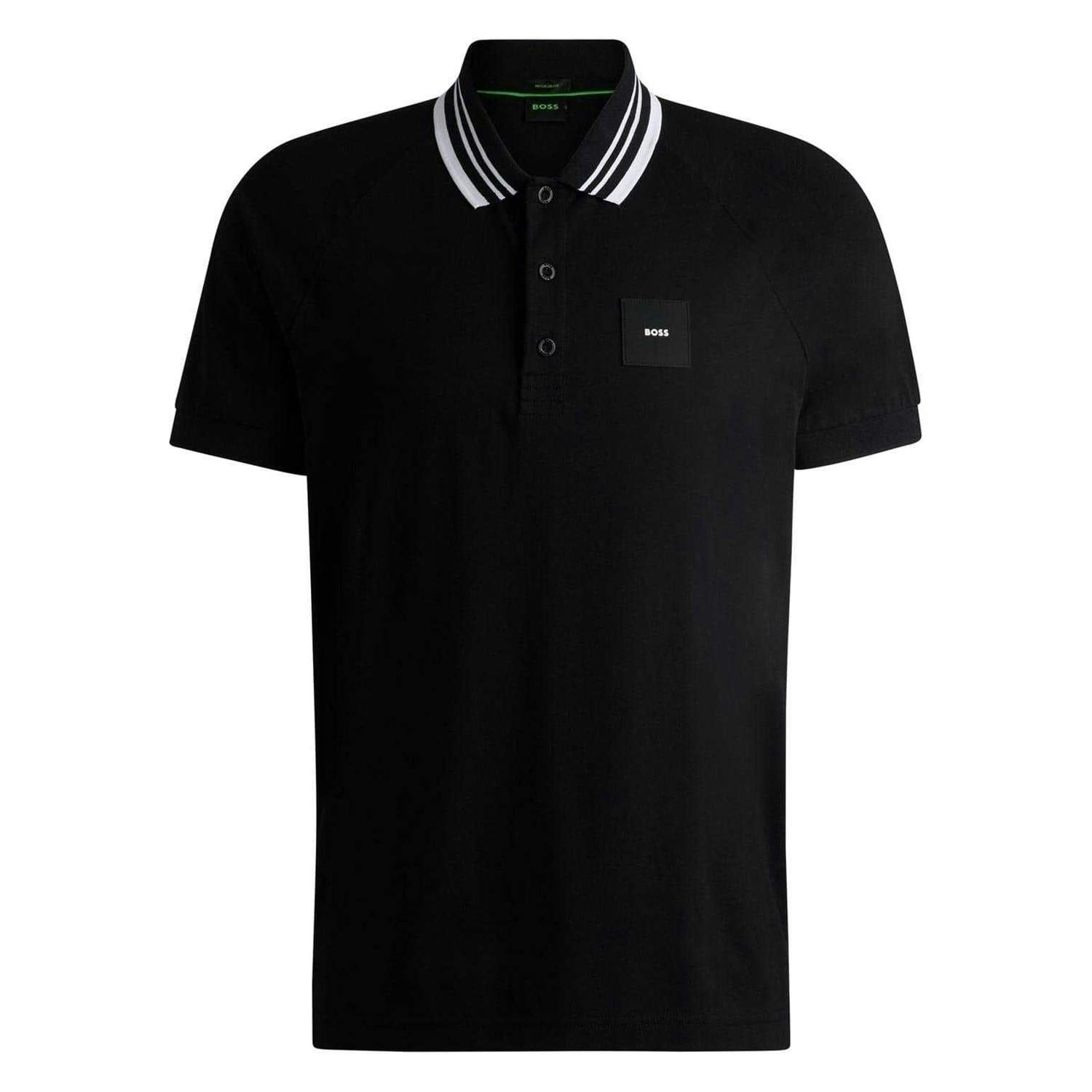Boss Men's Black Collared Regular Raglan Polo Shirt - L - 100% Mixed