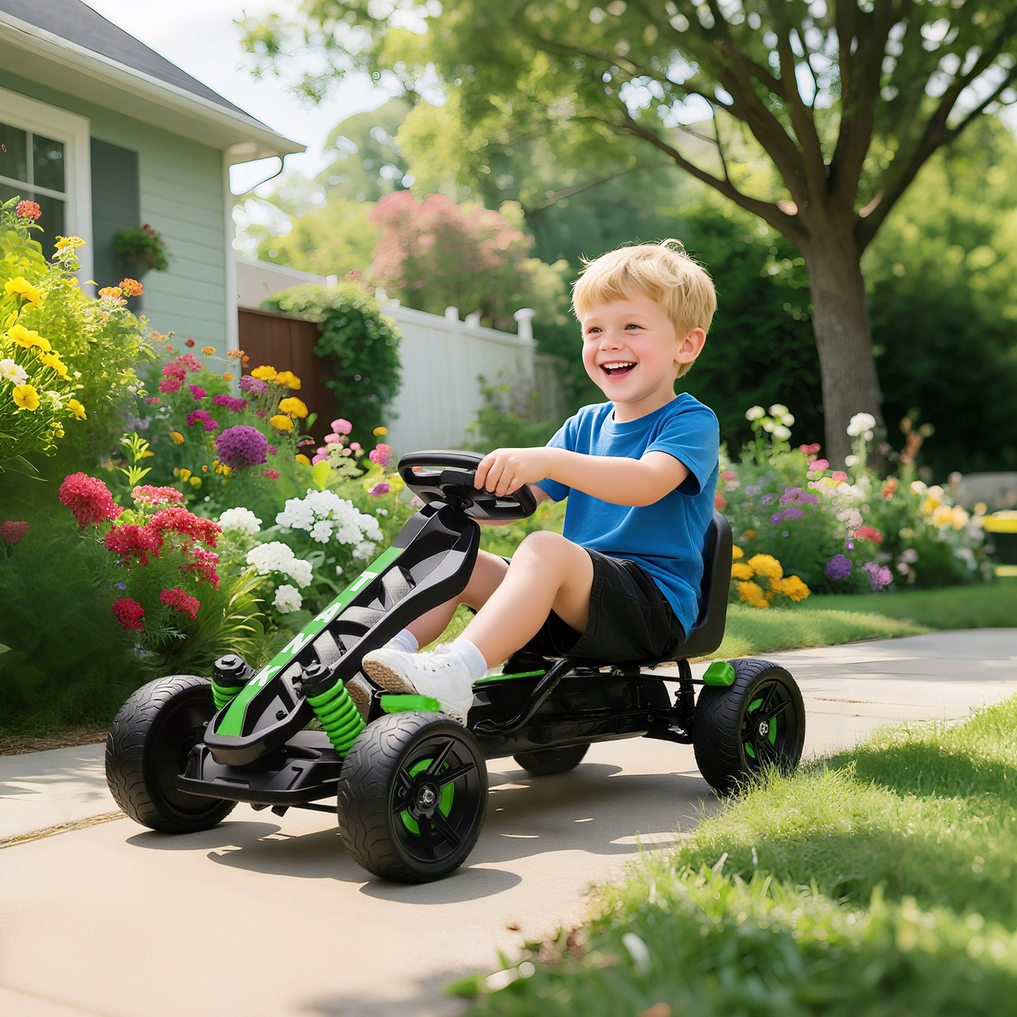 Aiyaplay Green Pedal Go Kart With Automatic Clutch, For Ages 3-6 Years,