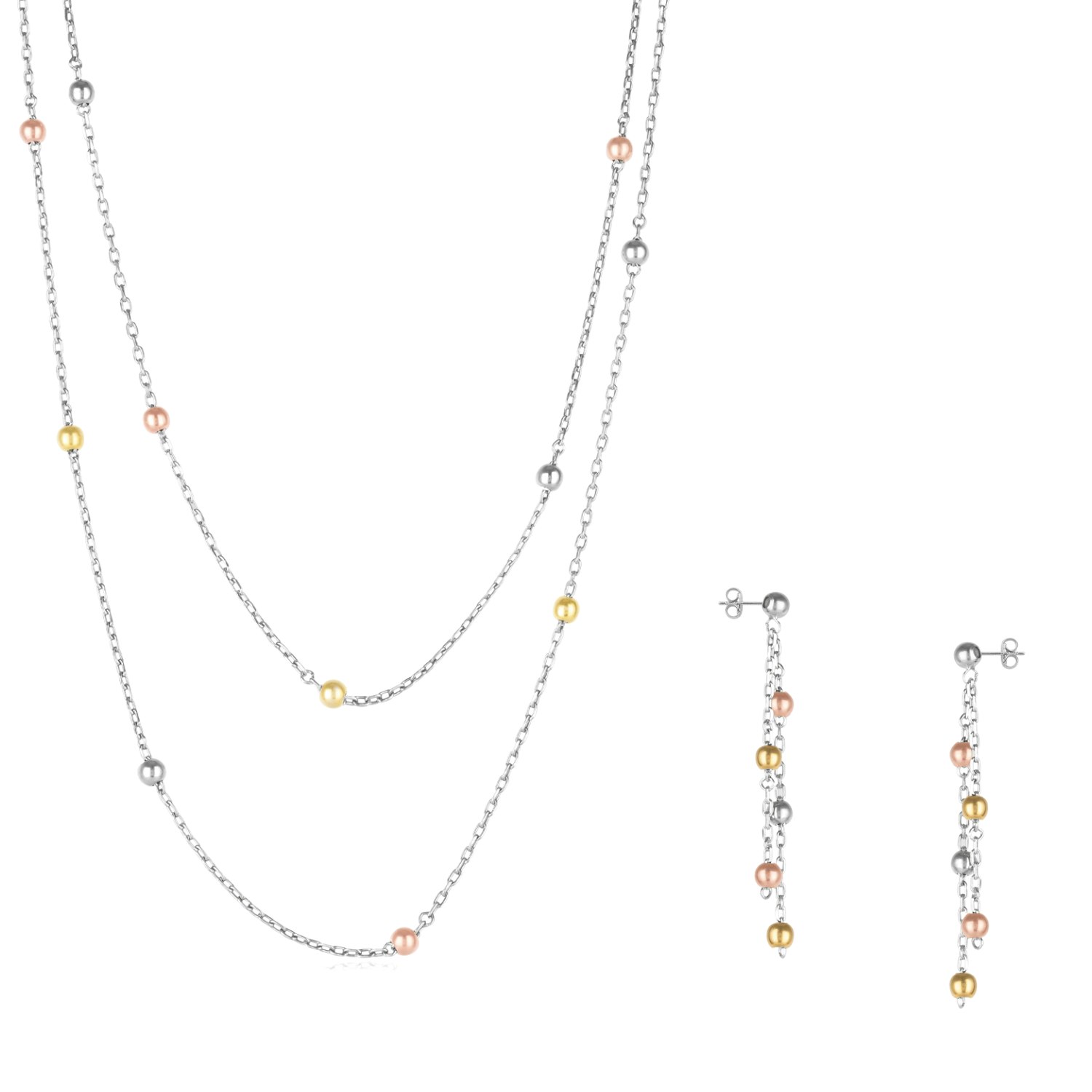 Spero London Silver Dorica Sterling Multi Bead Drop Earrings And Double Layer Necklace Set - Multicolor - Multicolor
