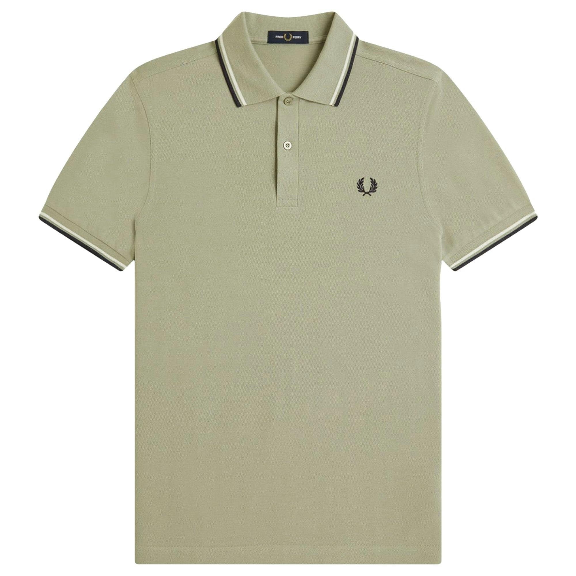 Fred Perry Dark Twin Tipped Polo Shirt - Seagrass/Ecru/ Airforce - XX-Large