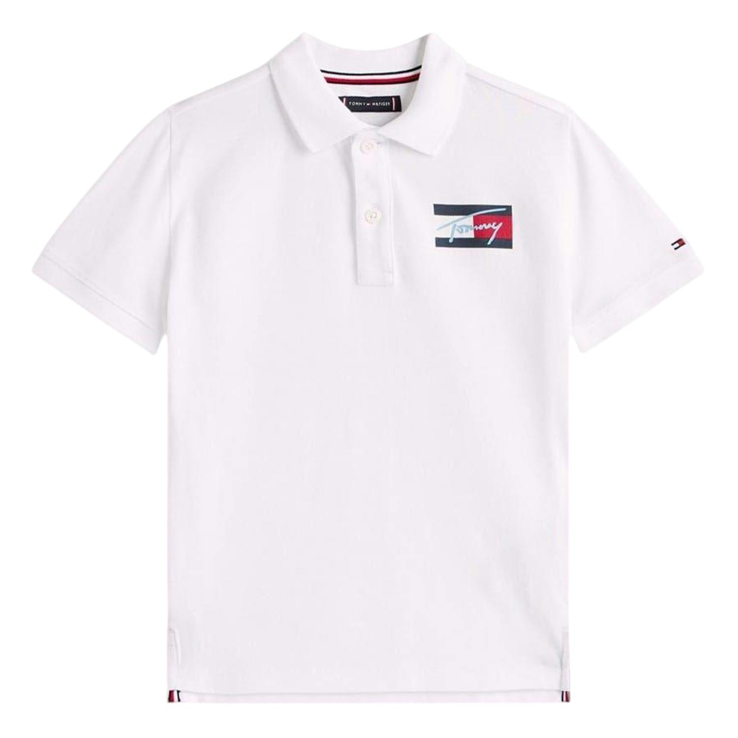 Tommy Hilfiger White Kids Script Flag Regular Polo Shirt - 14 Years - 100% Mixed