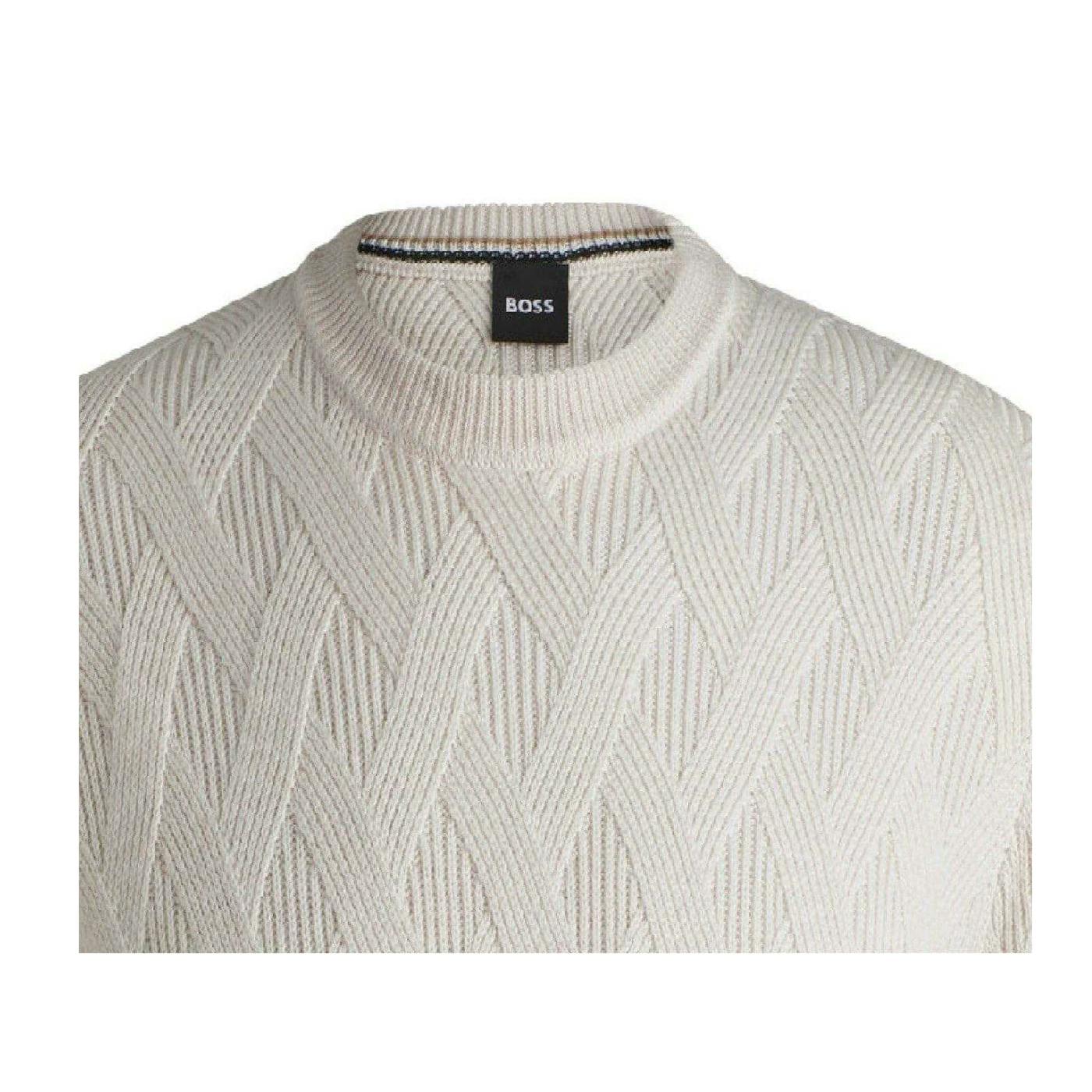 Boss Men's White Ribbed Regular Jumper - Xxl - 100% Mixed