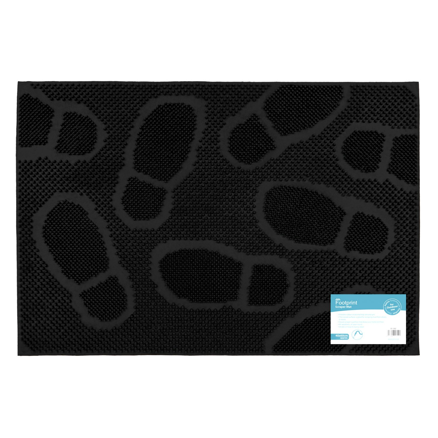 Rackhams Black Footprint Scraper Rubber Pin Doormat, 40X60cm,