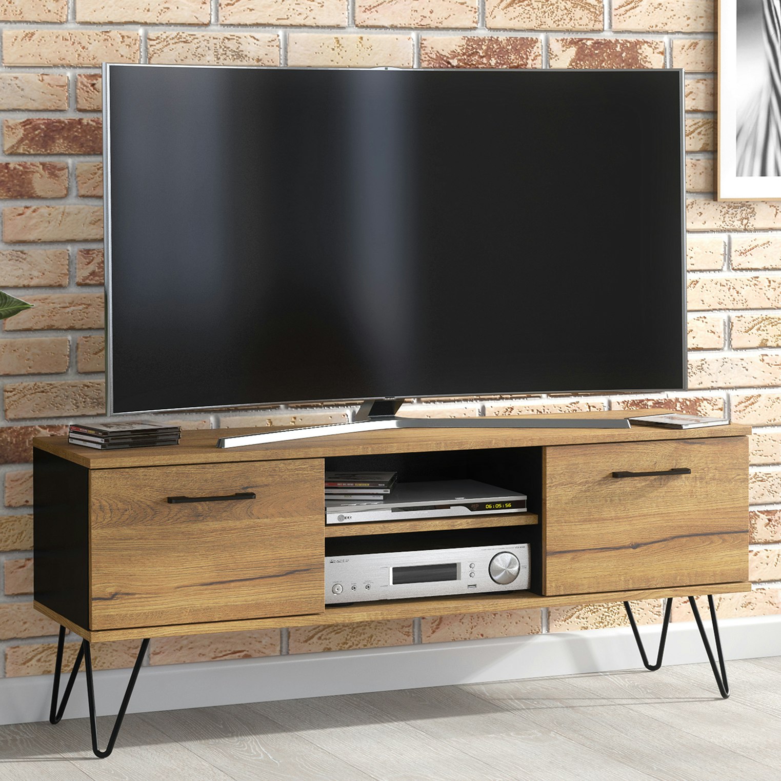 Rackhams Distinctive 120Cm Modern Industrial Tv Unit Vintage Oak Cabinet - Mdf/Chipboard - Oak 120 Cm