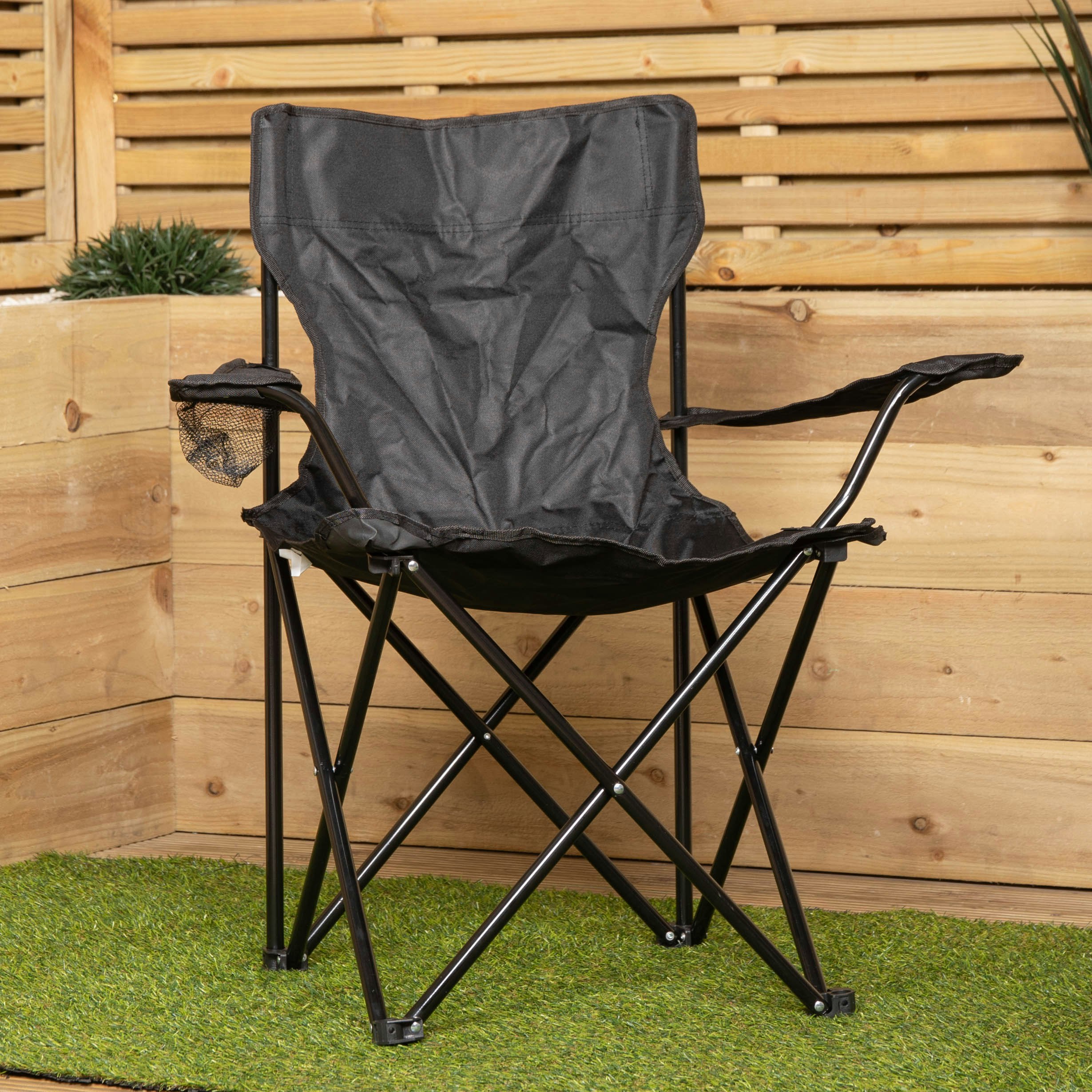 Samuel Alexander Black Outdoor Lightweight Foldable Canvas Chair With Cup Holder And Carry Case