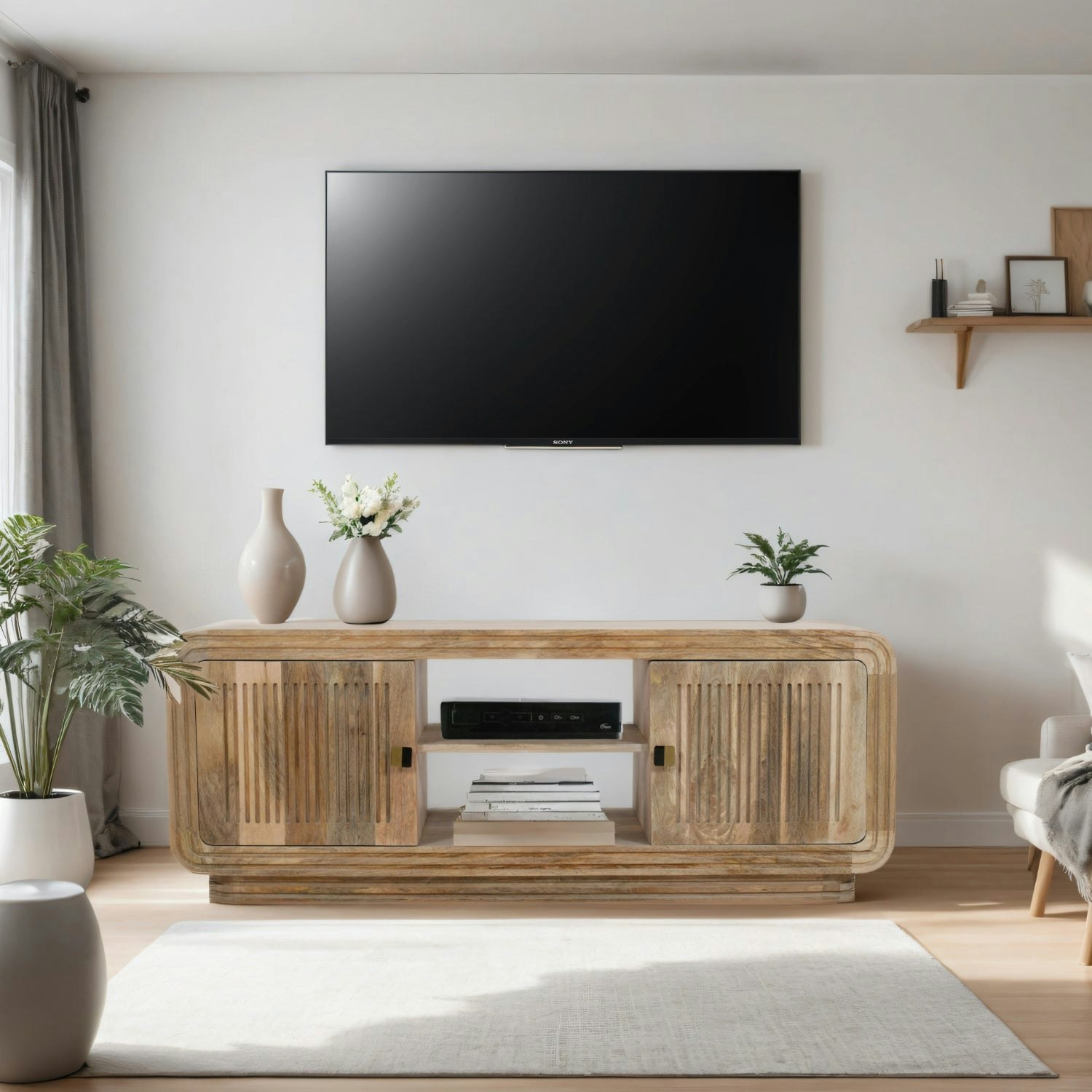 Rackhams Grain Rayne Mango Wood 2 Doors Tv Cabinet - 145 Cm - 55 Cm - Wood
