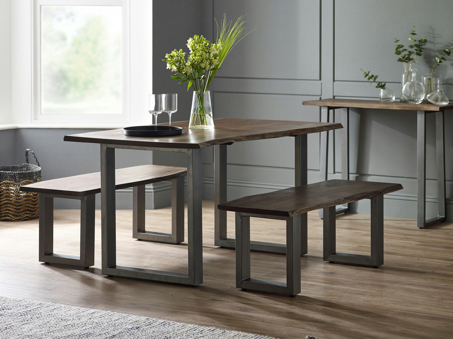 Ih Design Grey/Grain Medium Sized Dining Table Linden Live Edge - Wood - 150Cm X 85Cm X 76Cm (Lxdxh) - Dining Table