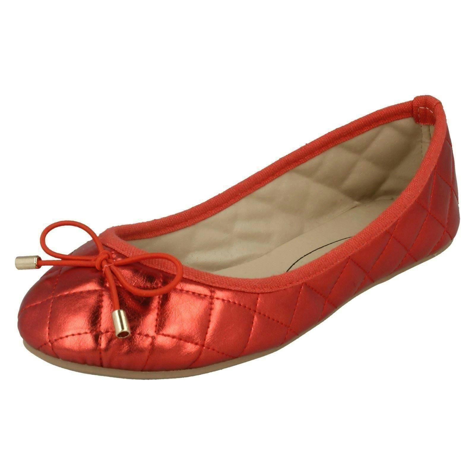 Spot On Girls Red Flat Quilted Ballerinas - Uk 10 Child