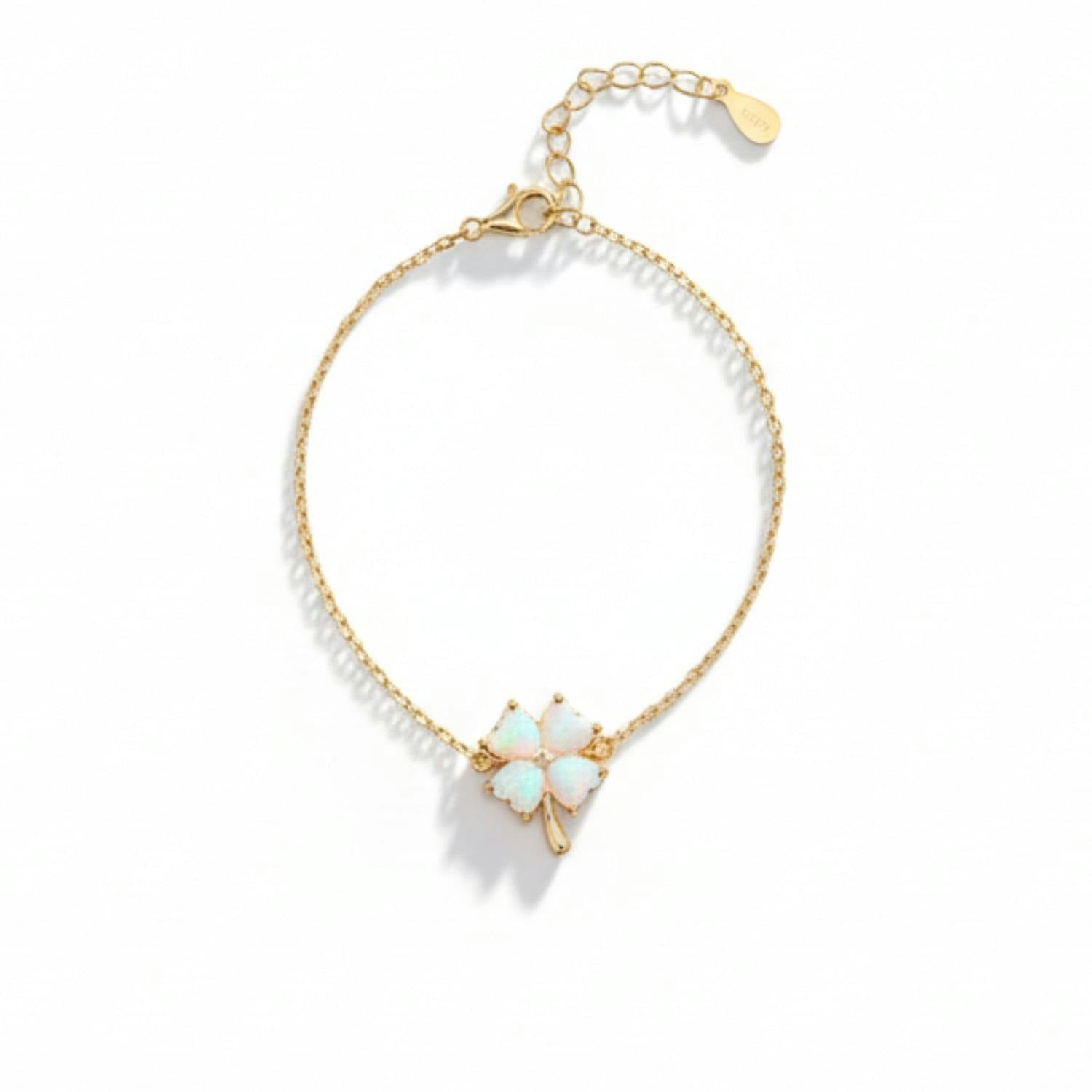 Spero London White/Silver/Gold Opal Clover Sterling Bracelet