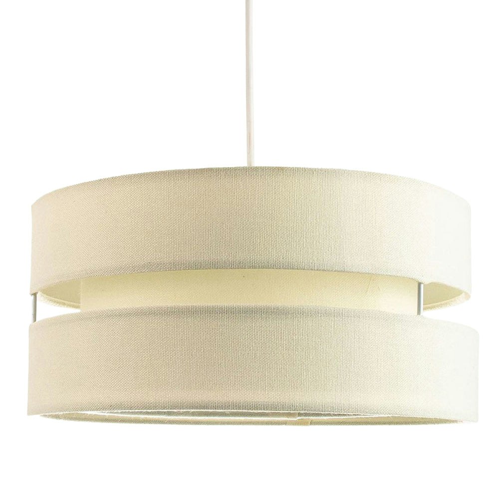 Happy Homewares Cream Contemporary 14" Linen Fabric Triple Tier Ceiling Pendant Lamp Shade