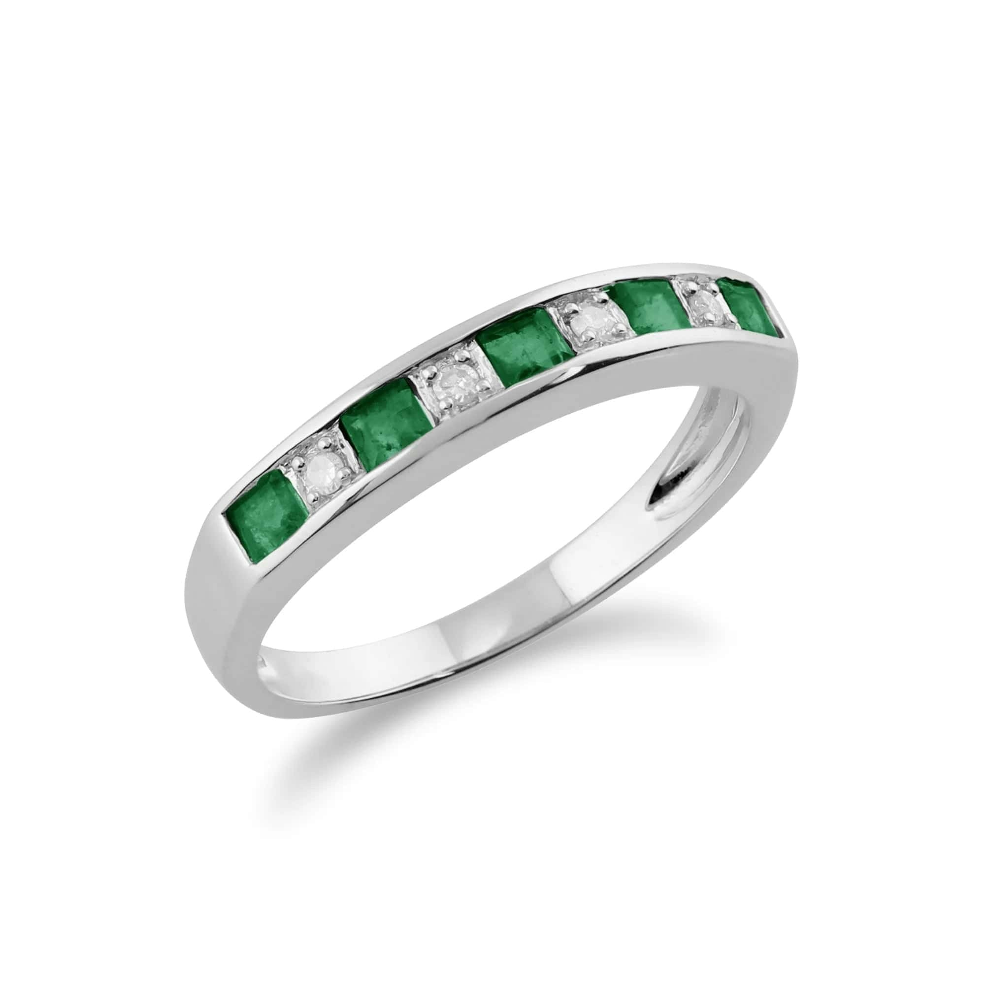Gemondo White/Gold Classic Square Emerald & Diamond Half Eternity Ring 9Ct - P
