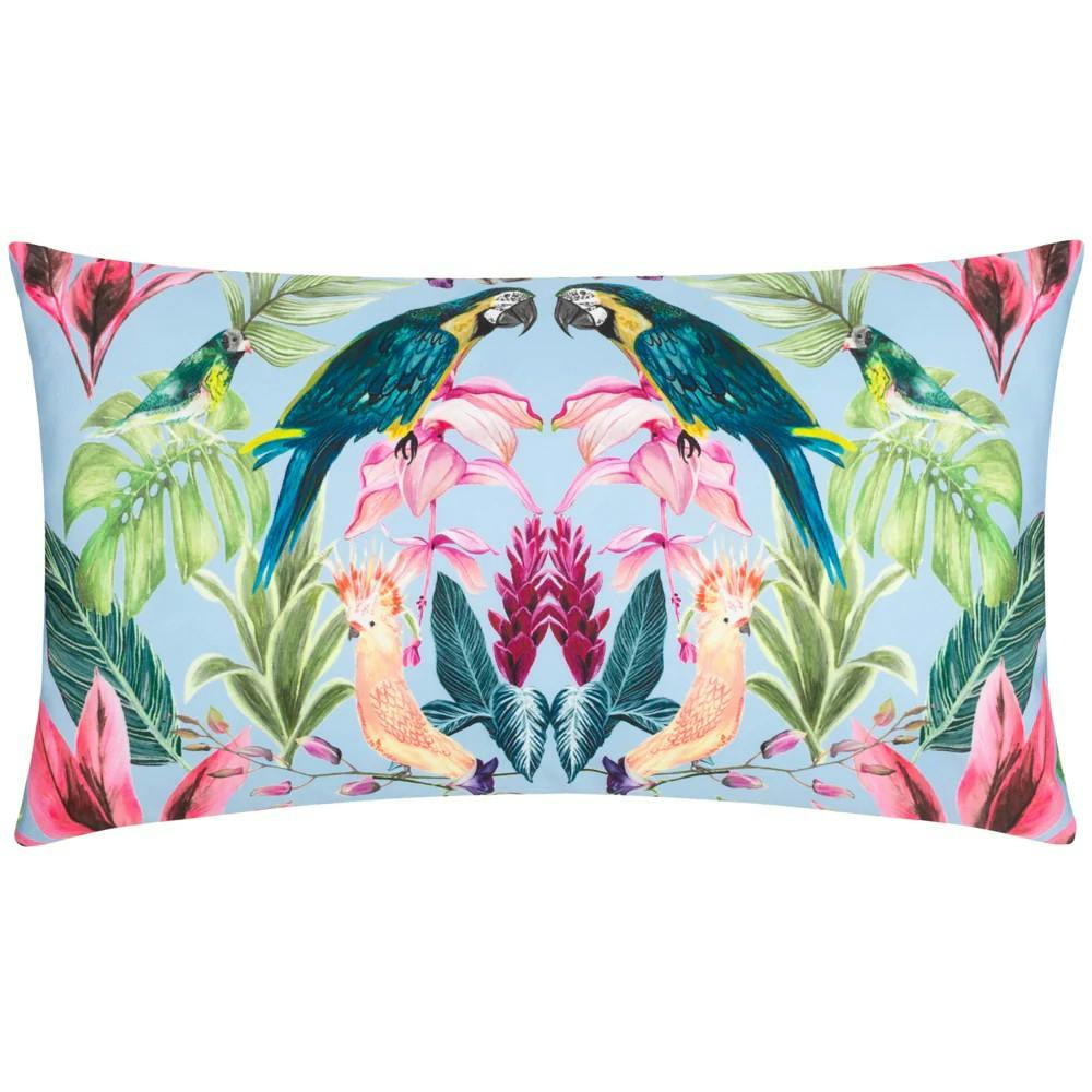 Rackhams Sky Blue Kali Birds Outdoor Cushion Cover - 30Cm X 50Cm - 100% Polyester