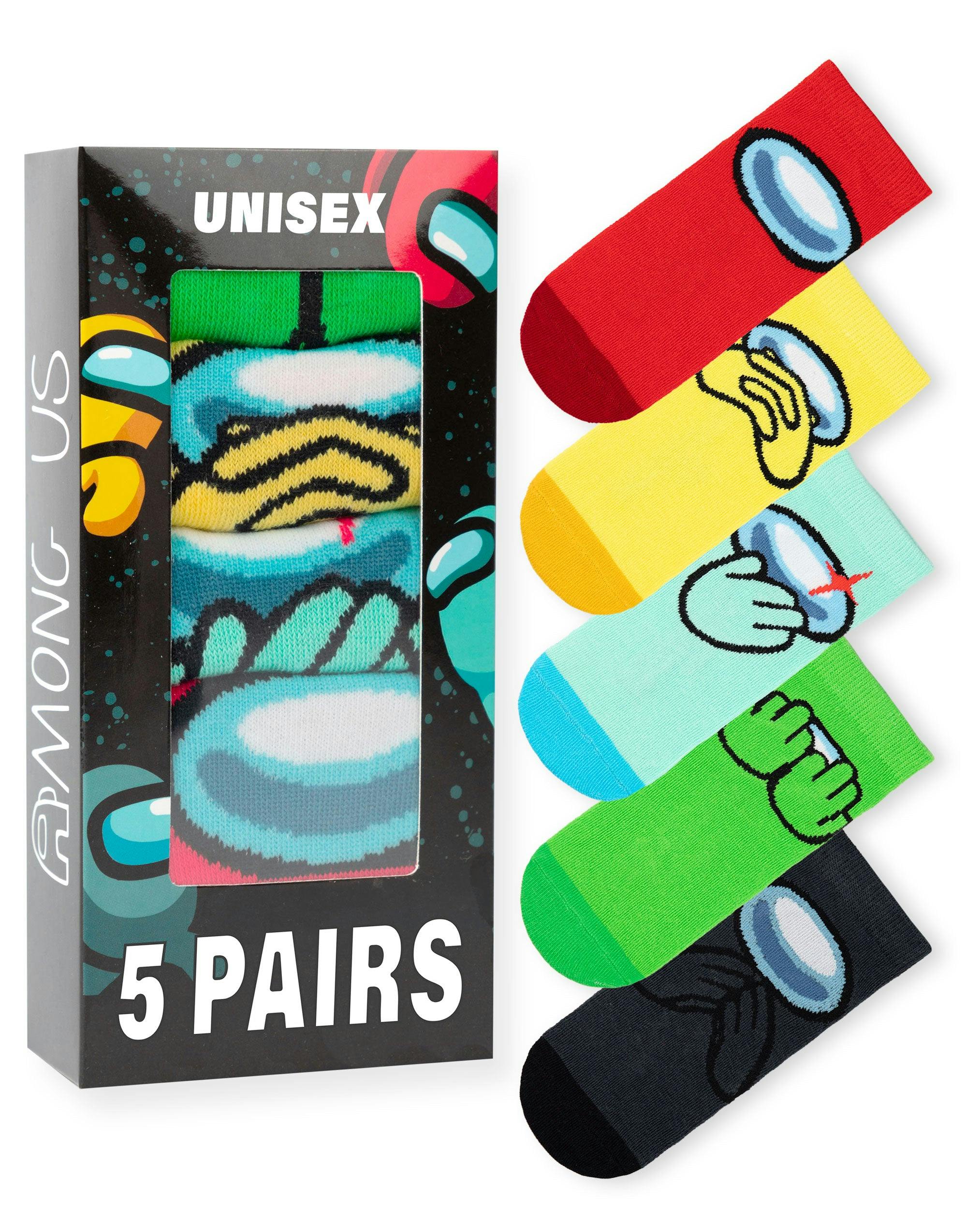Vanilla Underground Boys Red/Yellow/Green Among Us Multicolou Character Calf Socks Set Of 5 - 4-6.5 Uk Child