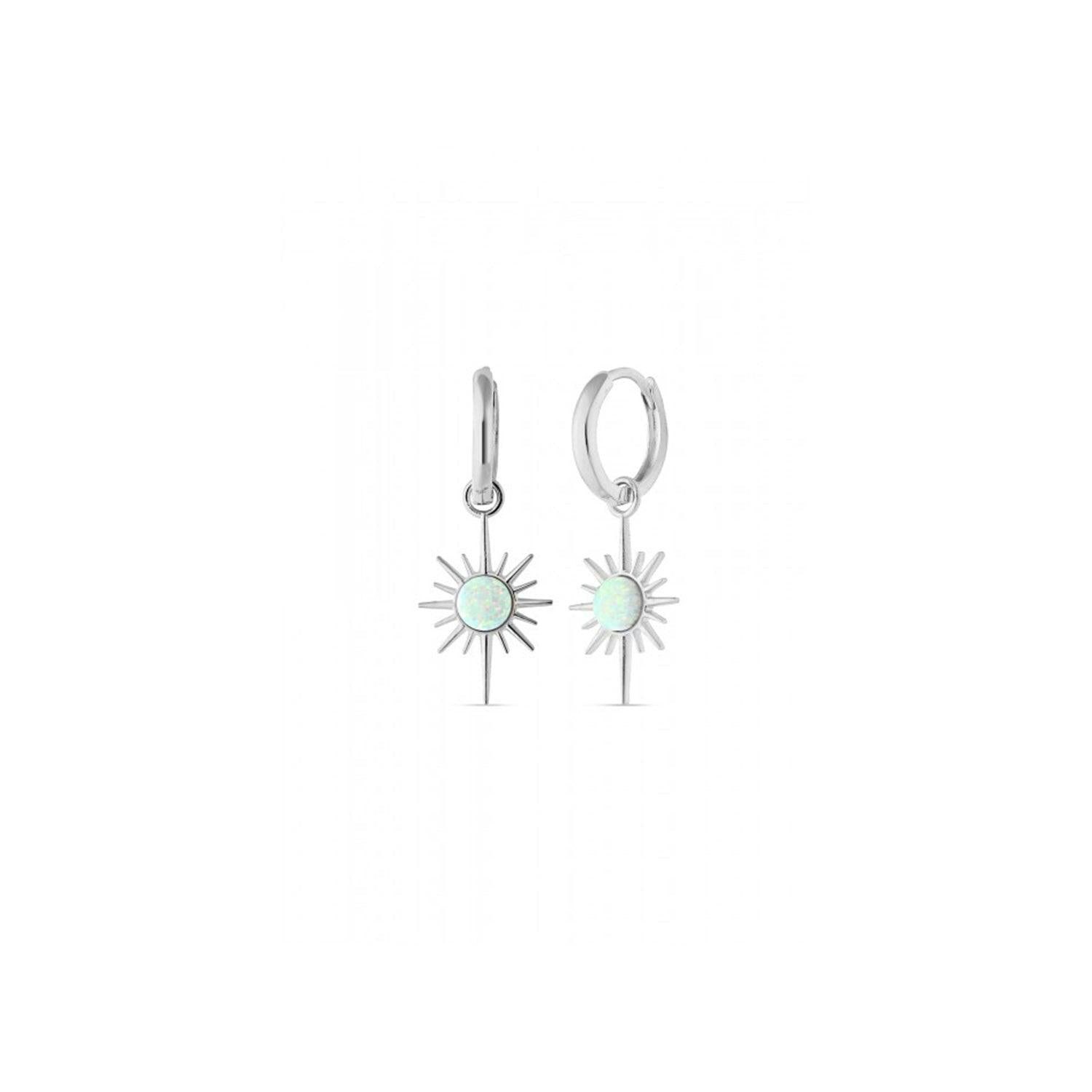Spero London White/Silver Opal Northernstar Drop Hoop Earrings Sterling