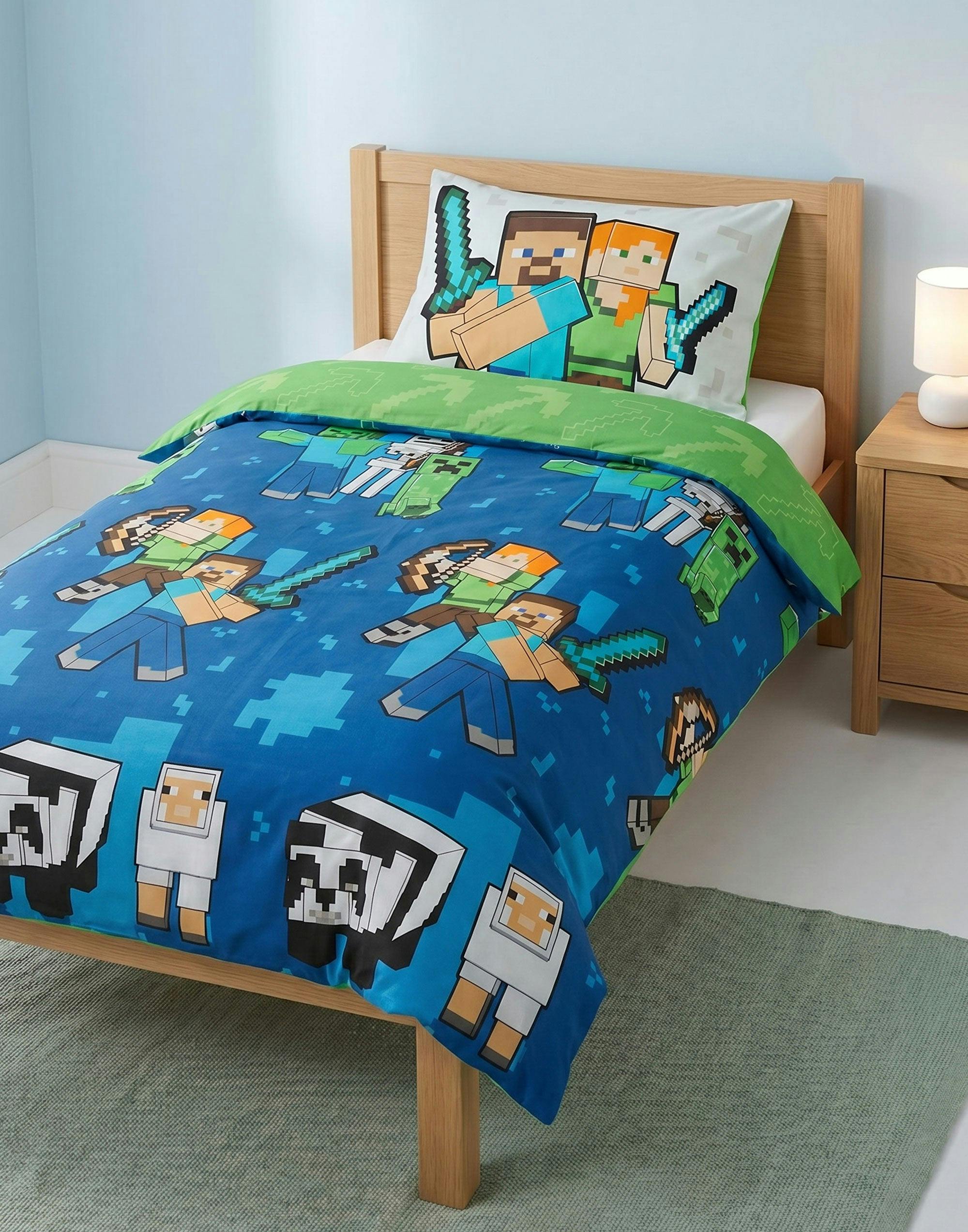 Vanilla Underground Boys Blue/Green Minecraft Multicoloured Steve & Alex Single Duvet Set (One Size)