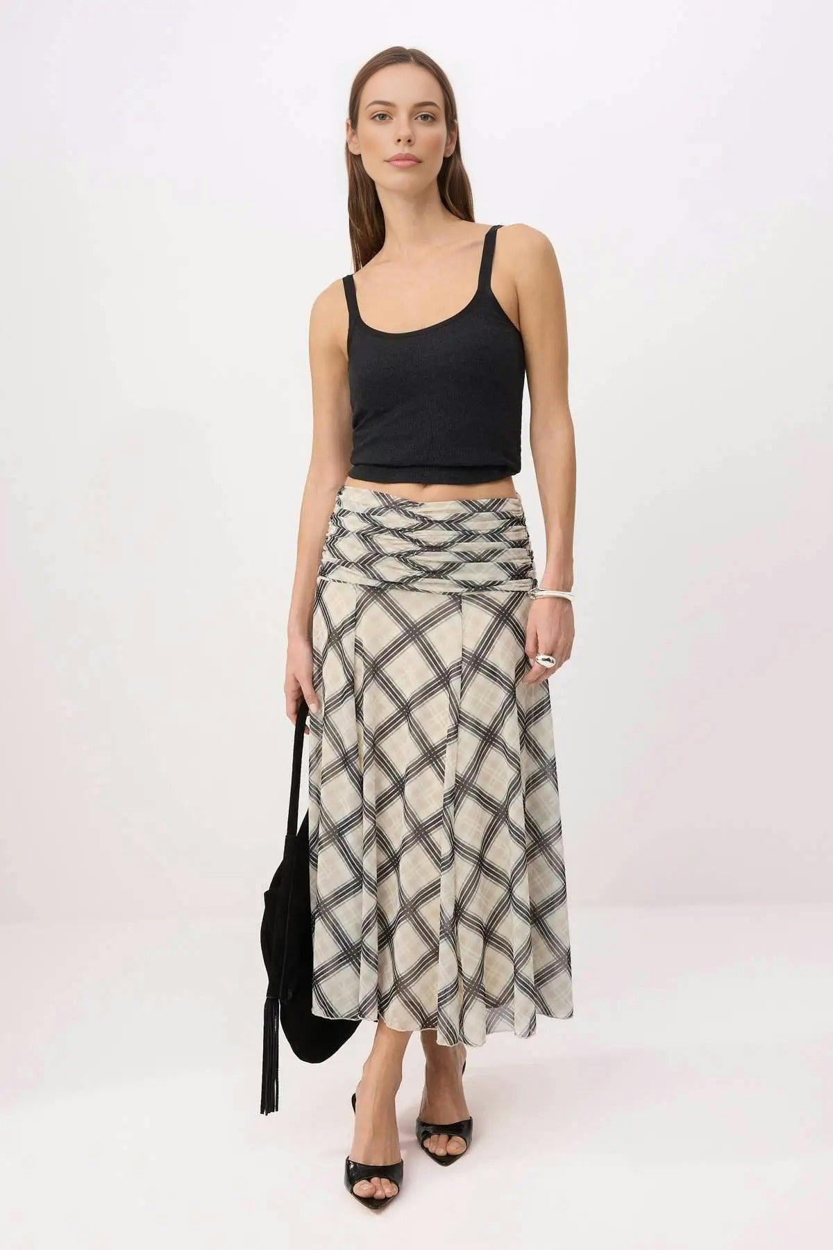 Wovcor Maxi Gathered Boho Chic Printed Tulle Stretch Knit Skirt - Multi - Xs