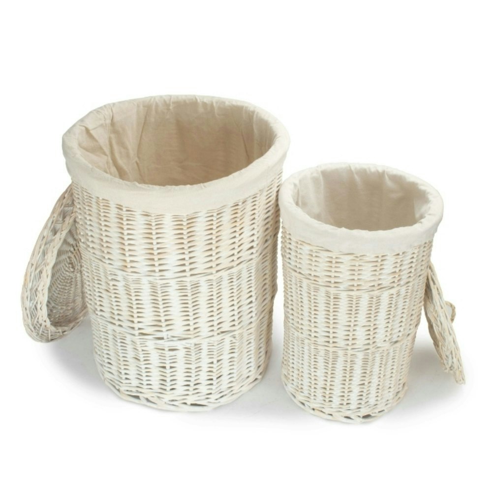 Red Hamper Red/White Hamper Set Of 2 Round Wash Wicker Laundry Basket With A Oatmeal Lining