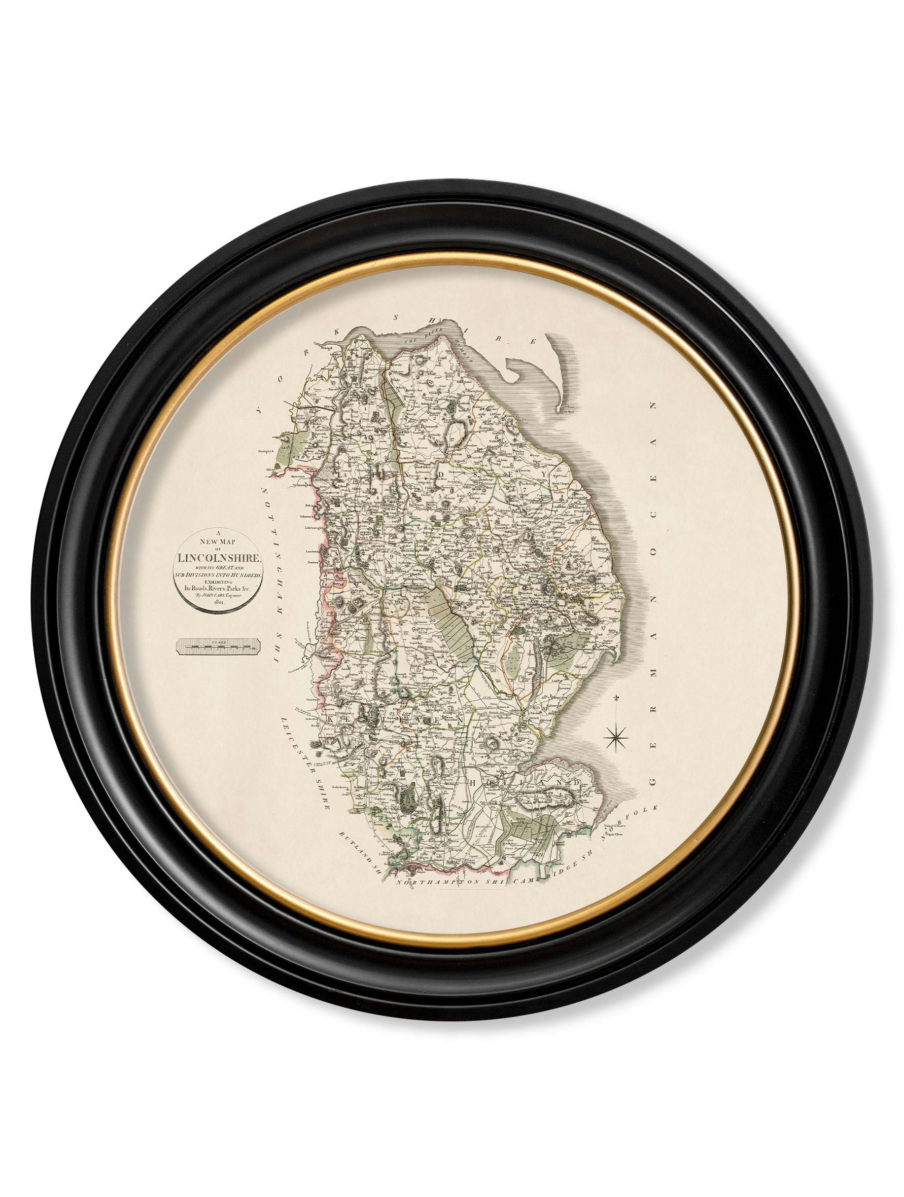 Rackhams Black C.1806 County Maps Of England - Round - 70 X 70Cm - Lincolnshire