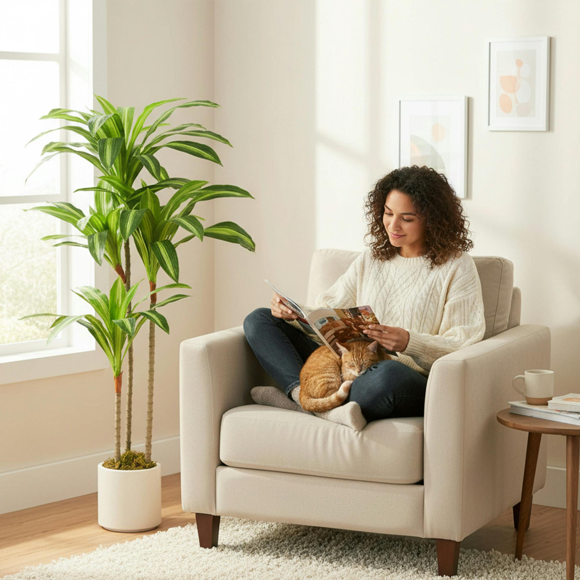 Homcom 120Cm Artificial Dracaena Tree With Bendable Trunks For Home Decor - 60L X 40W X 120H Cm - 1 - Peva, Plastic, Cement, Pp