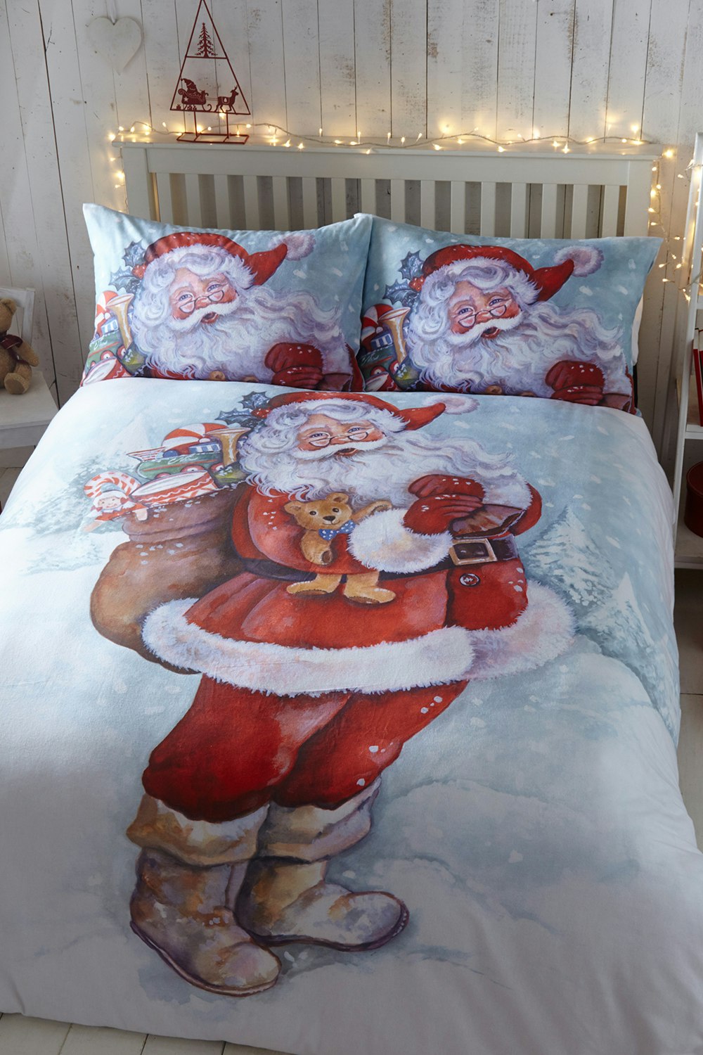 Portfolio Home Light Father Christmas Duvet Cover Set - Multi - Double
