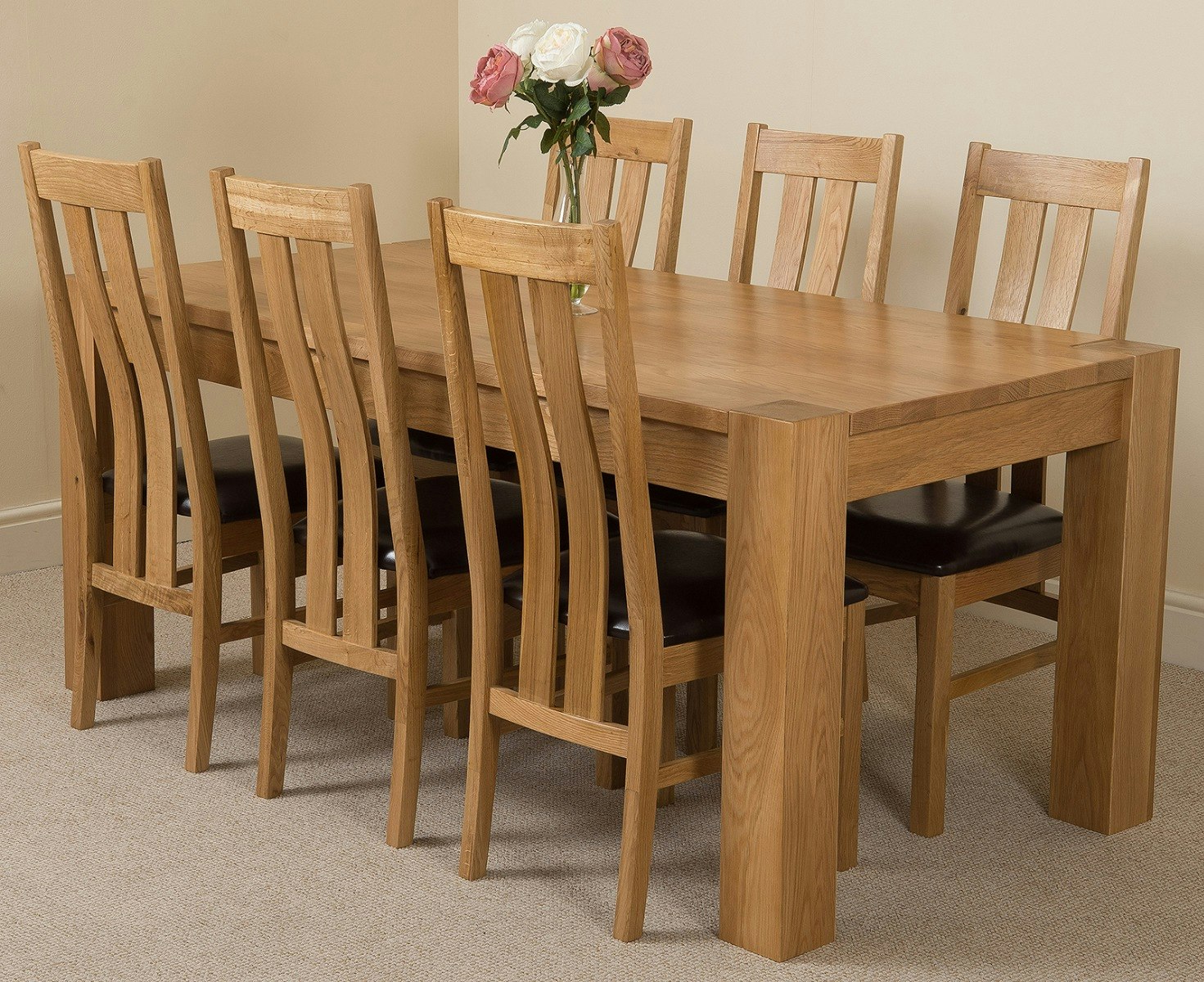 That's Furniture Brown/Grain Kuba Oak Dining Table With Princeton Oak Chairs - Natural Oak - 6 Chairs Large