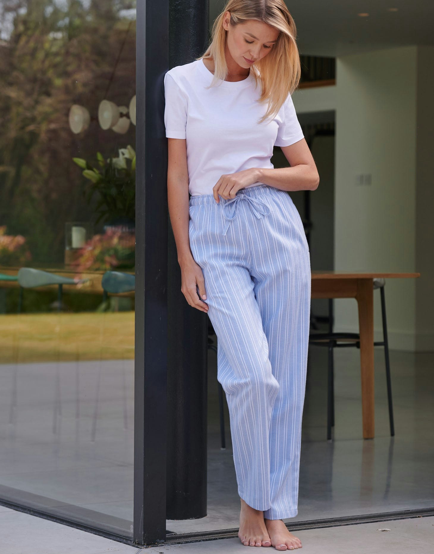 British Boxers Women's Blue Brushed Cotton Pyjama Trousers - Westwood Stripe - Large