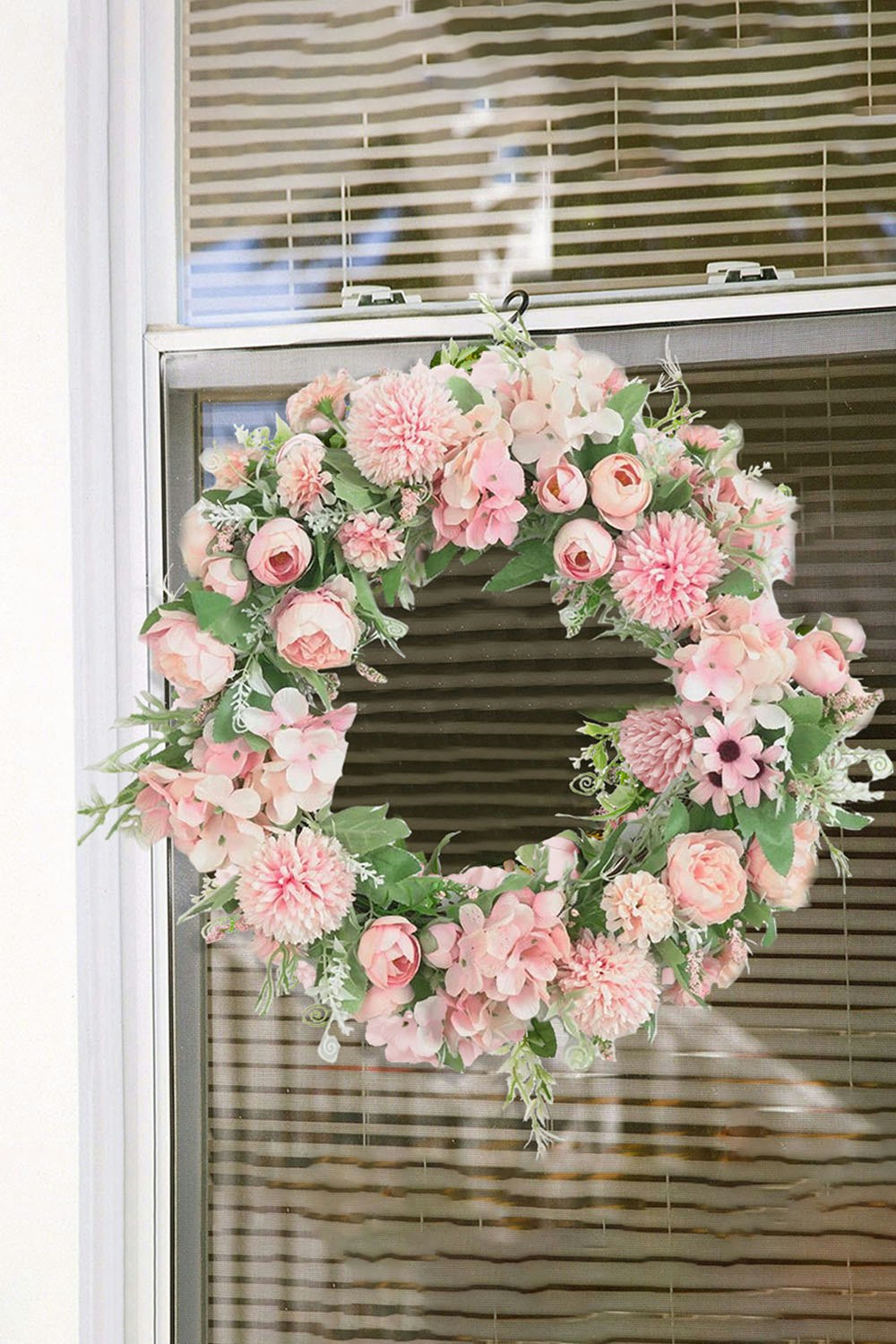 Living And Home Pink Spring Artificial Peony Wreath Mixed Flowers For Wedding Decor