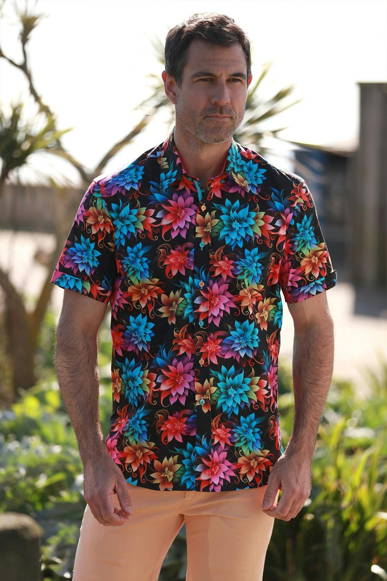 Claudio Lugli Black Digital Floral Printed Short Sleeve Shirt - Xl