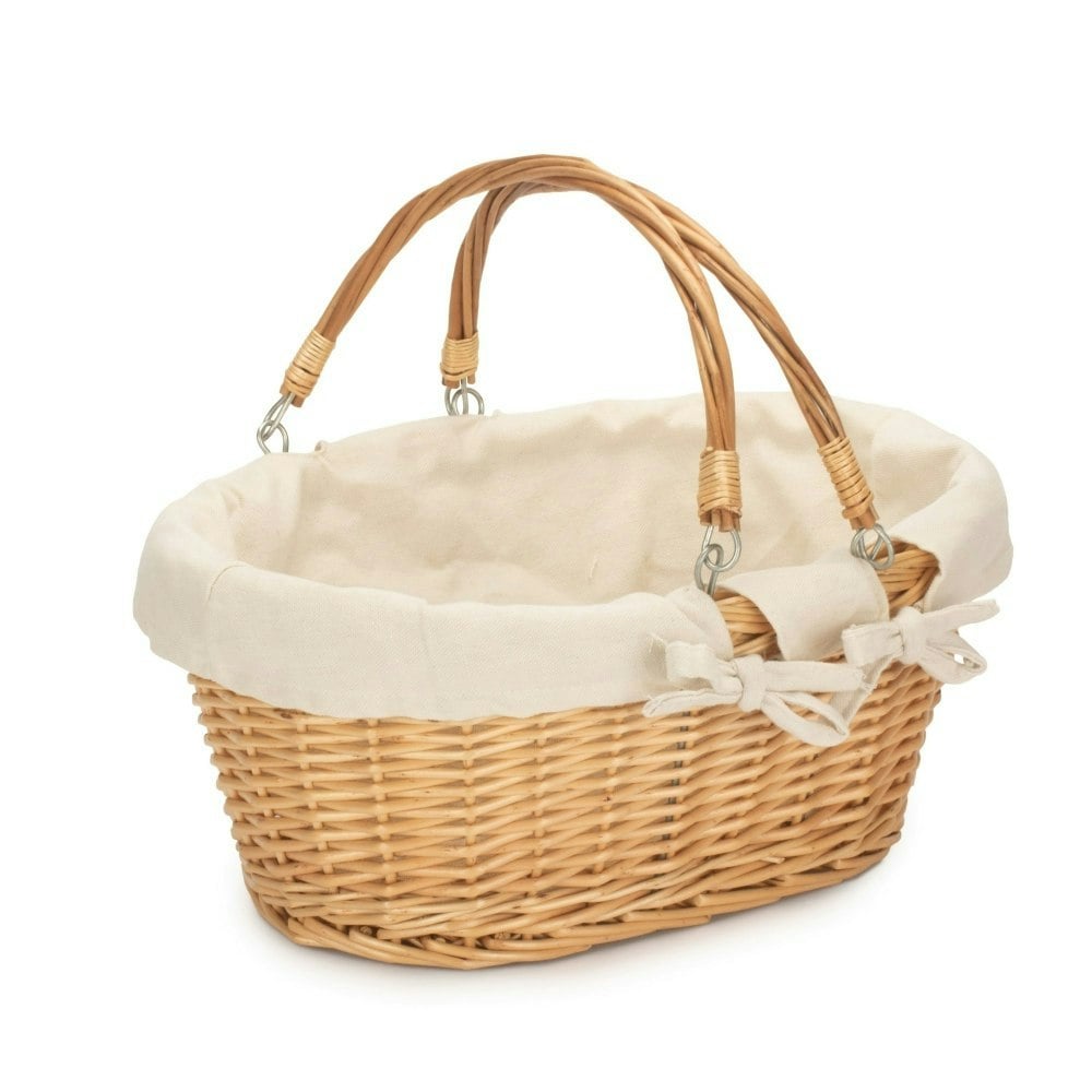 Red Hamper Buff Willow Medium Swing Handle Wicker Shopping Basket - Checked