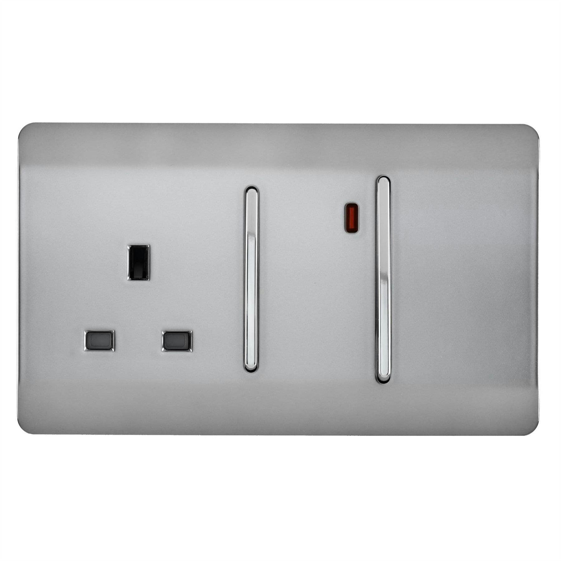 Trendi Switch 45Amp And 13Amp Brushed Steel Cooker Switch And Plug Socket With Neon - Image 8