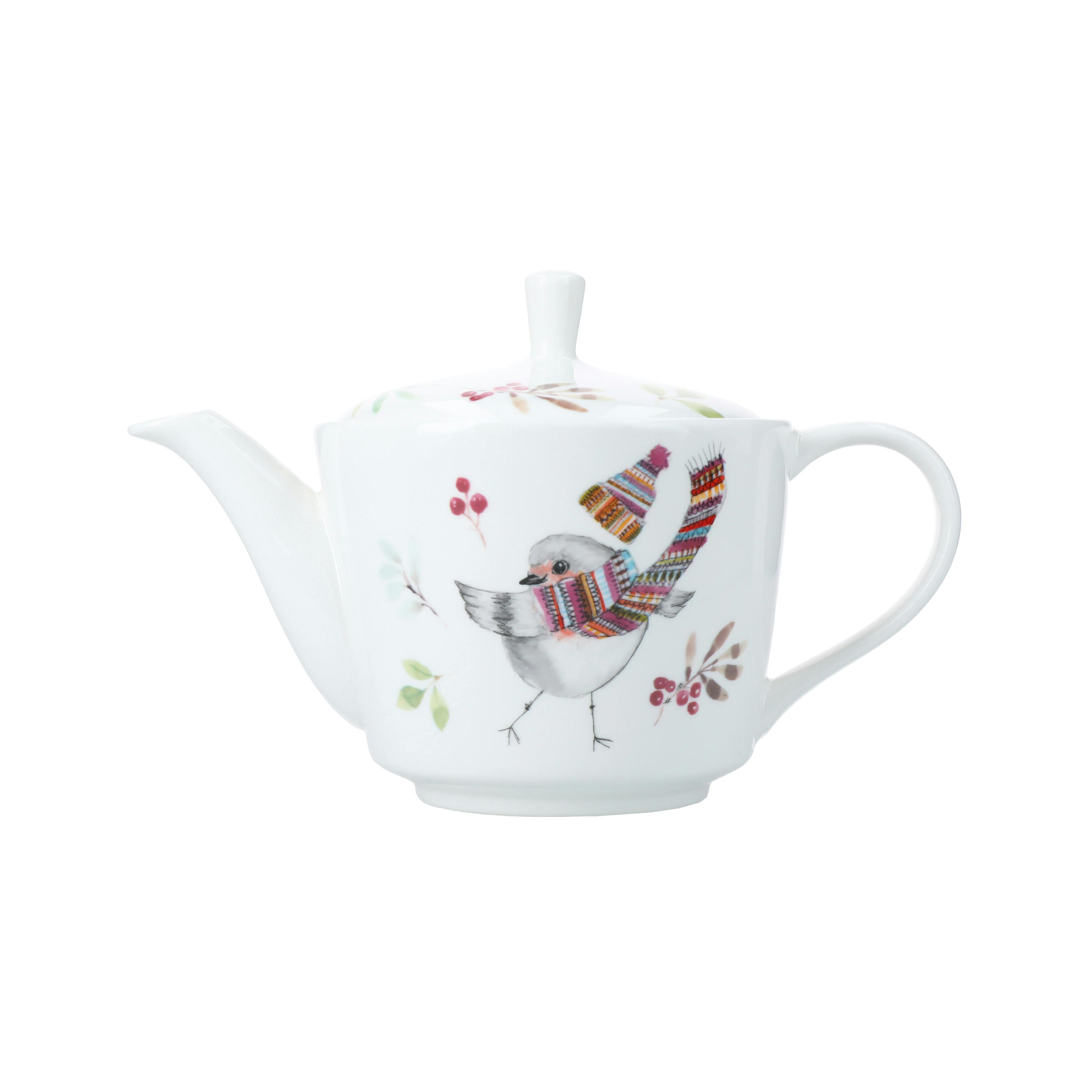 Rackhams White Tipperleyhill Robin Fine China Teapot 650Ml - Fine China - Teapot