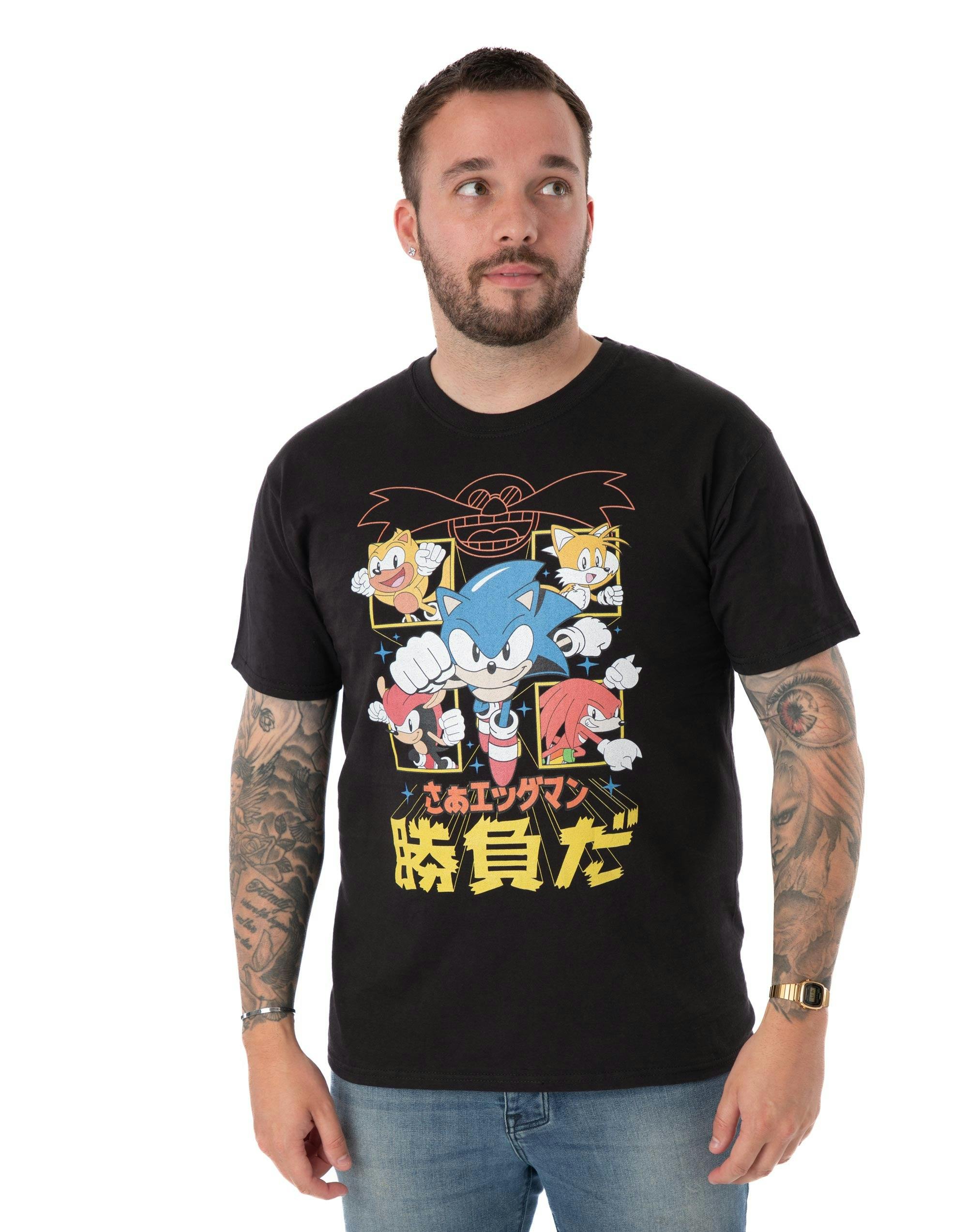 Vanilla Underground Men's Black Sonic The Hedgehog Japanese Comic Short Sleeved T-Shirt - Medium