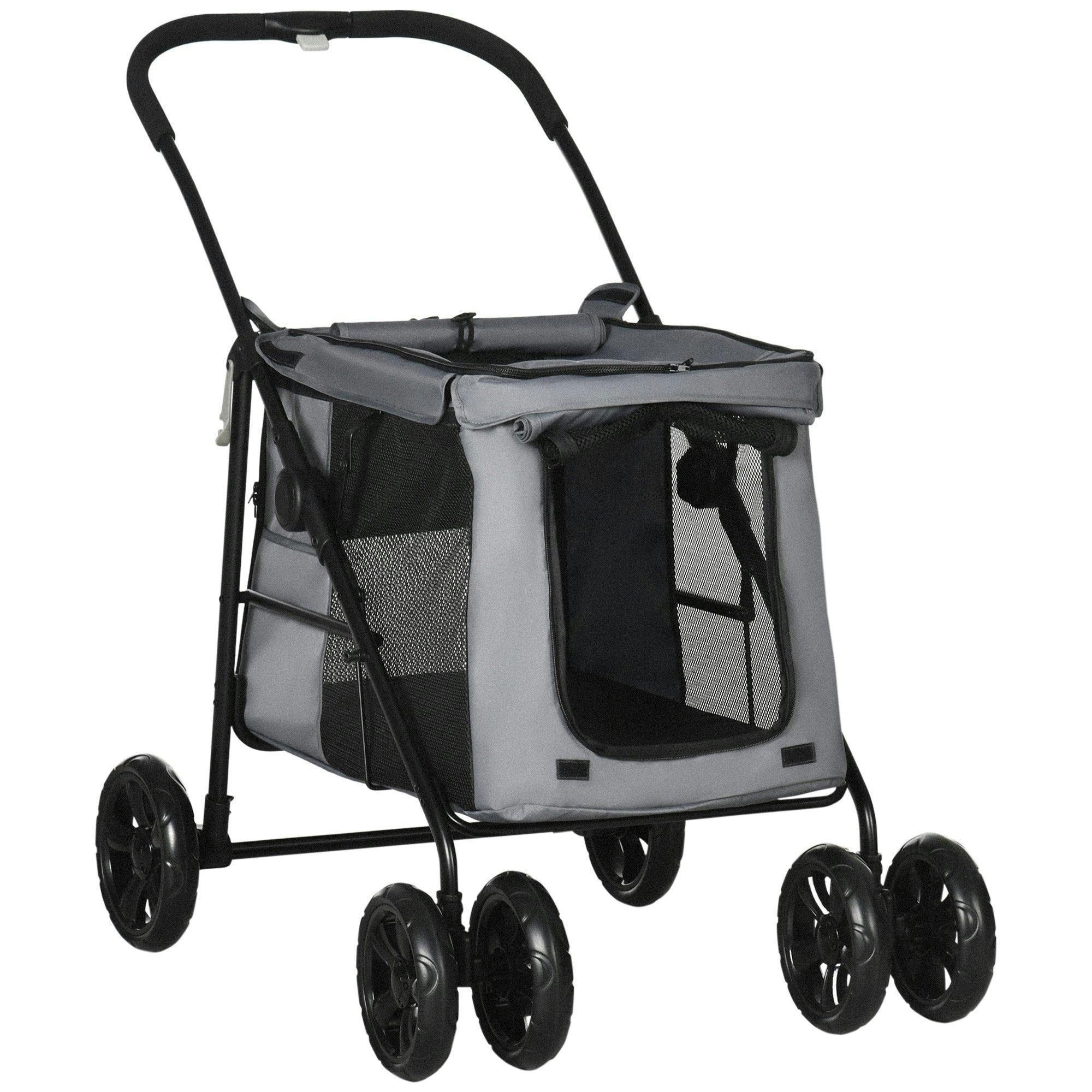 One-Click Foldable Pet Stroller with Mesh Windows, for Small Pets Grey - Image 11