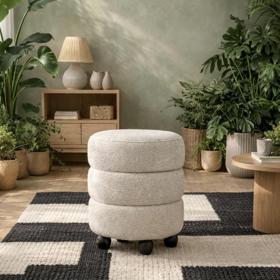 Rackhams Ivory Antipodes Chenille Round 3 Tier Pouffe
