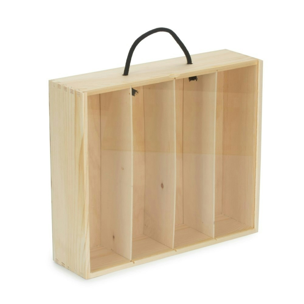 Red Hamper 4 Beer Bottle Pinewood Carry Case With Acrylic Lid - One Size