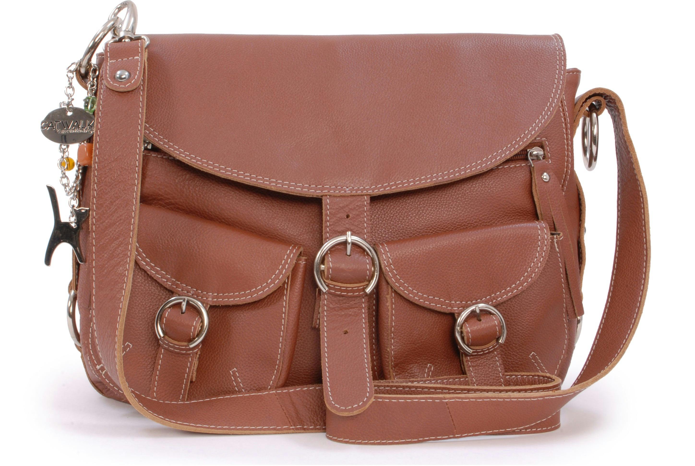 Catwalk Collection Handbags Silver Courier - Crossbody Bag - Tan
