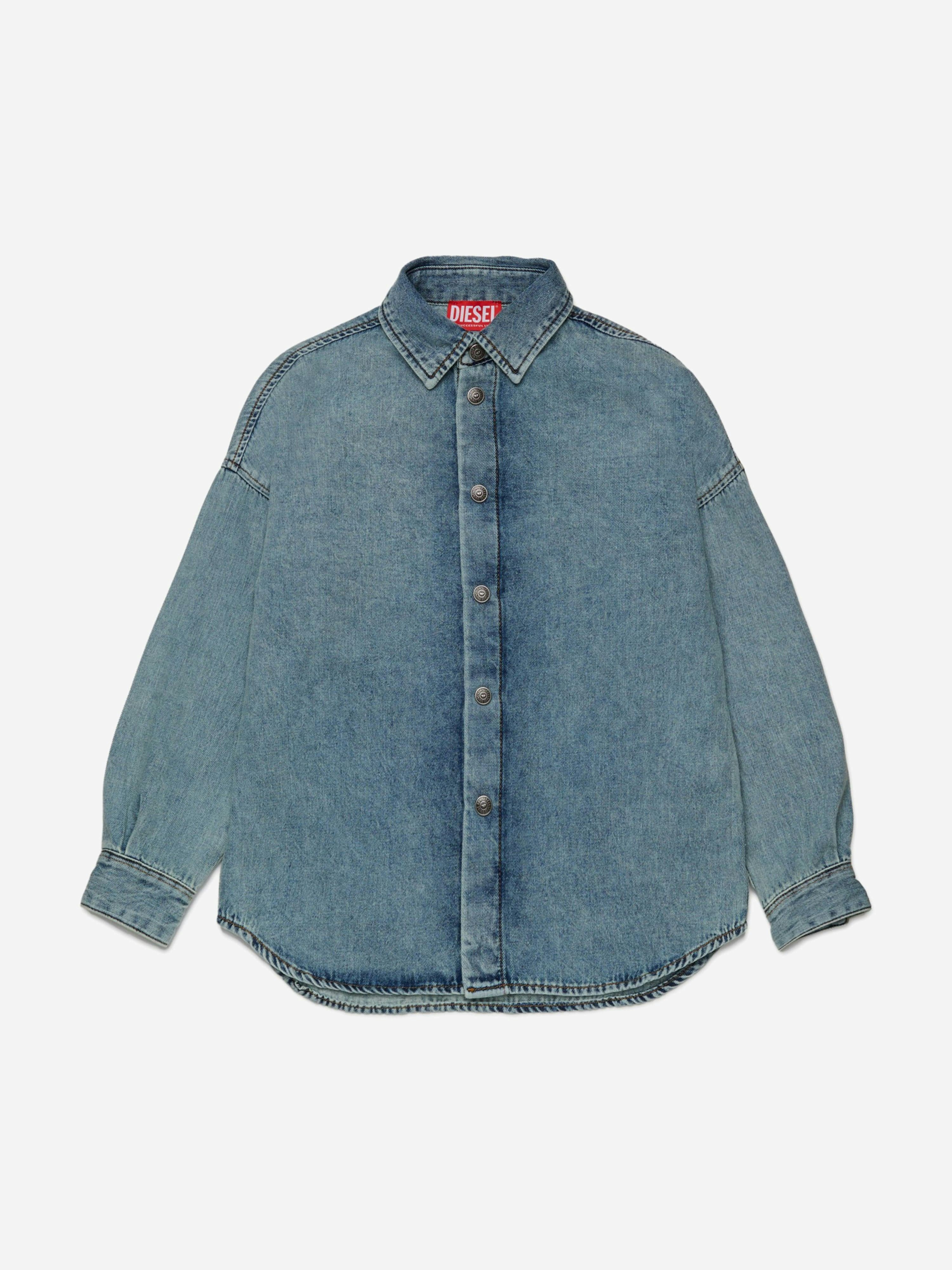 Diesel Boys Blue Marbled Denim Shirt In - 8 Yrs