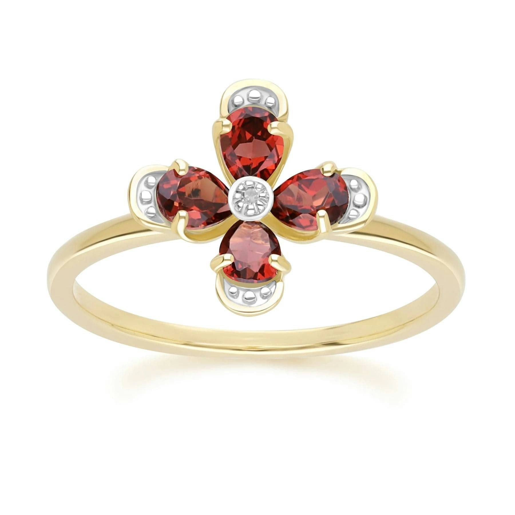Gemondo Yellow/Gold Floral Garnet & Diamond Ring In 9Ct - P