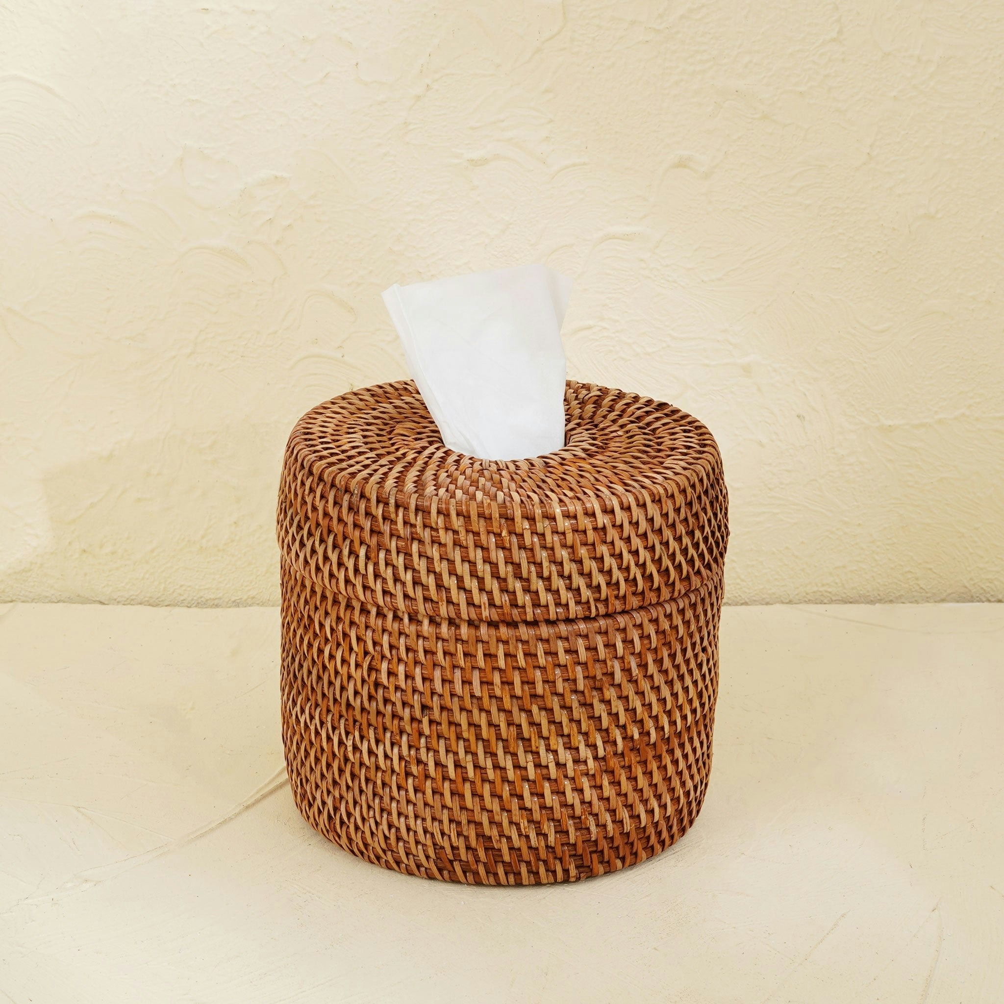 Rackhams Brown Rattan Round Tissue Holder - 4 Colours - Honey