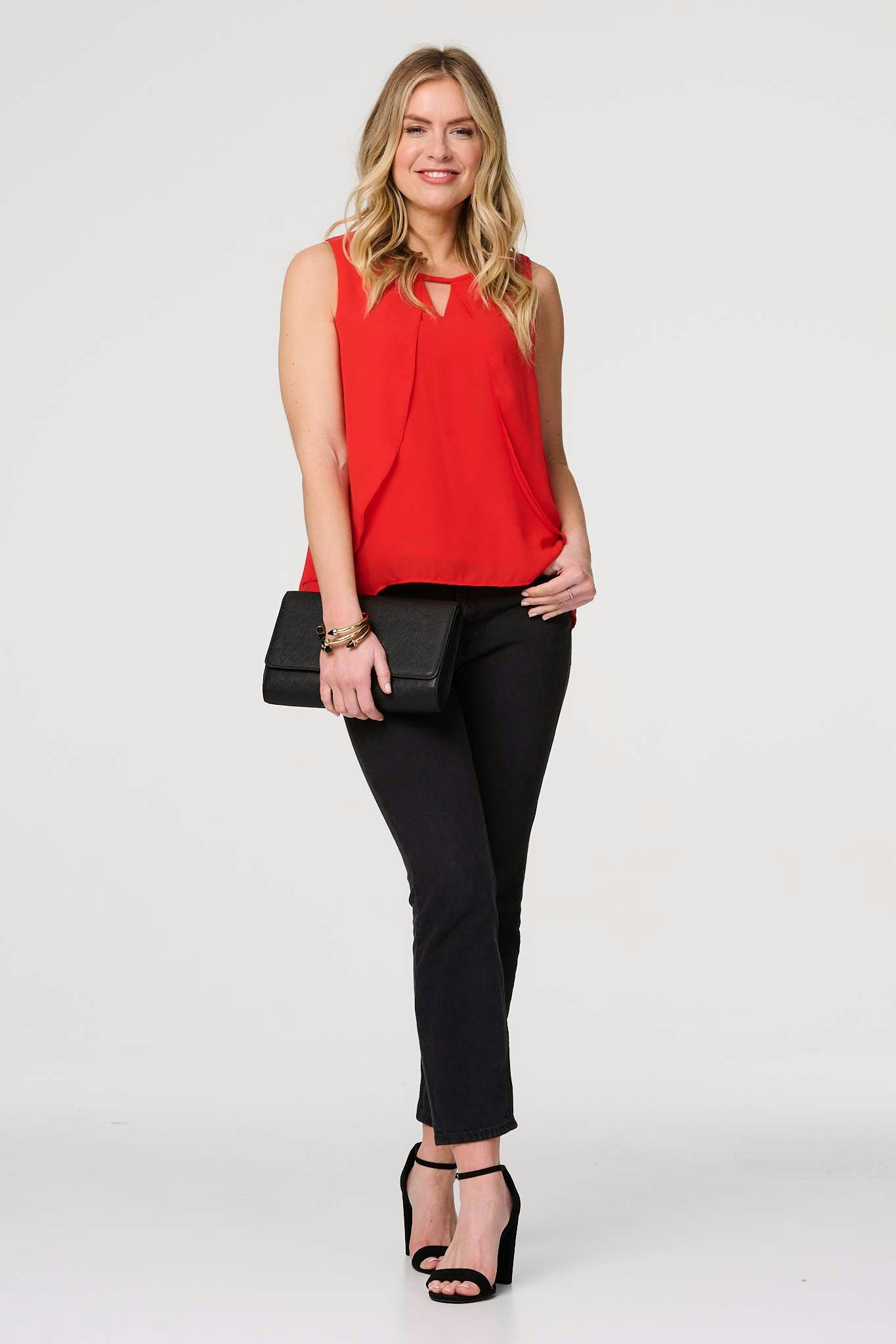 Izabel London Red Cut Out Detail Sleeveless Top - 14