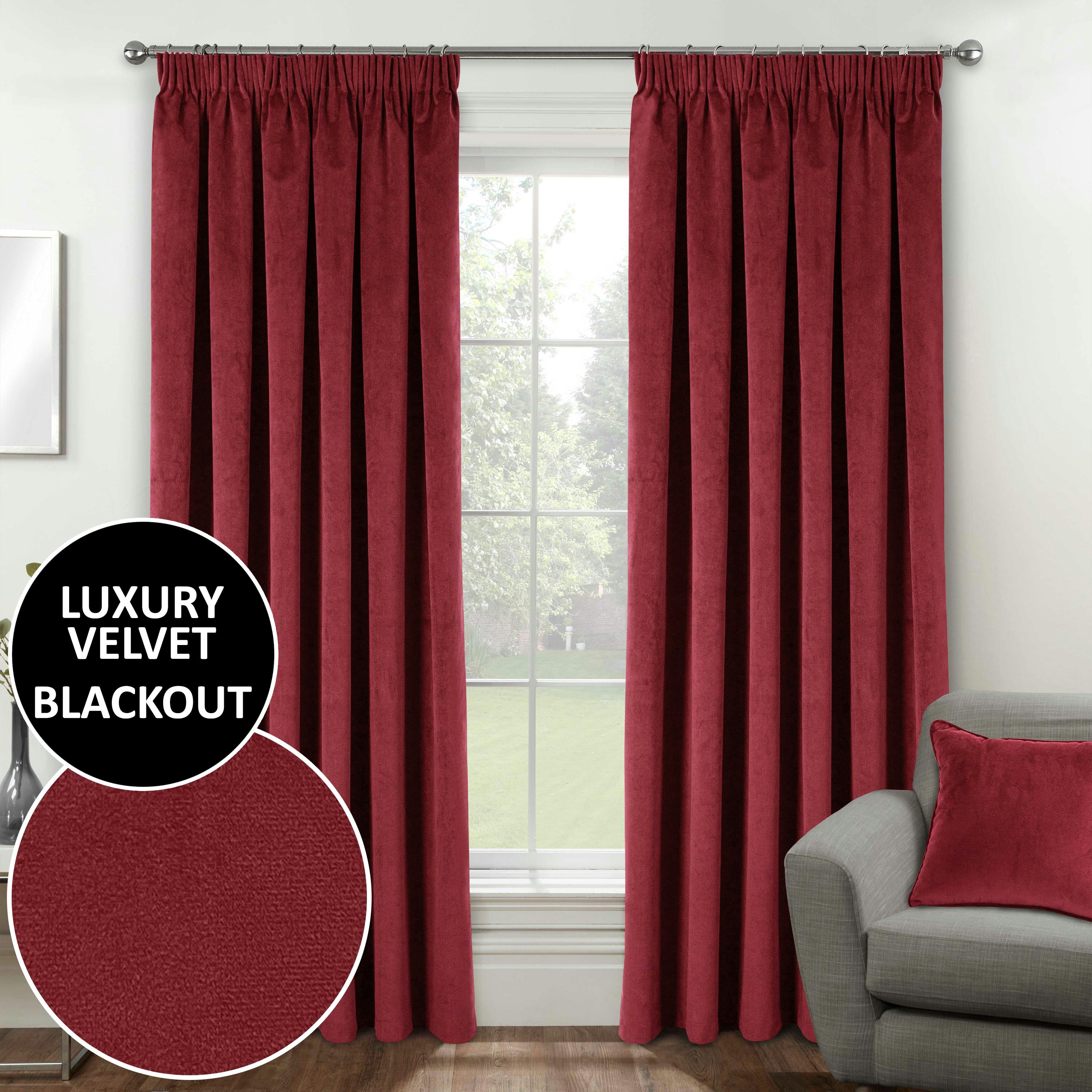 Enhanced Living Red 100% Blackout Luxury Supersoft Velvet Thermal Tape Top Curtains For Living Room & Bedrooms - 66" (168Cm) Width X 90" (229Cm) Drop
