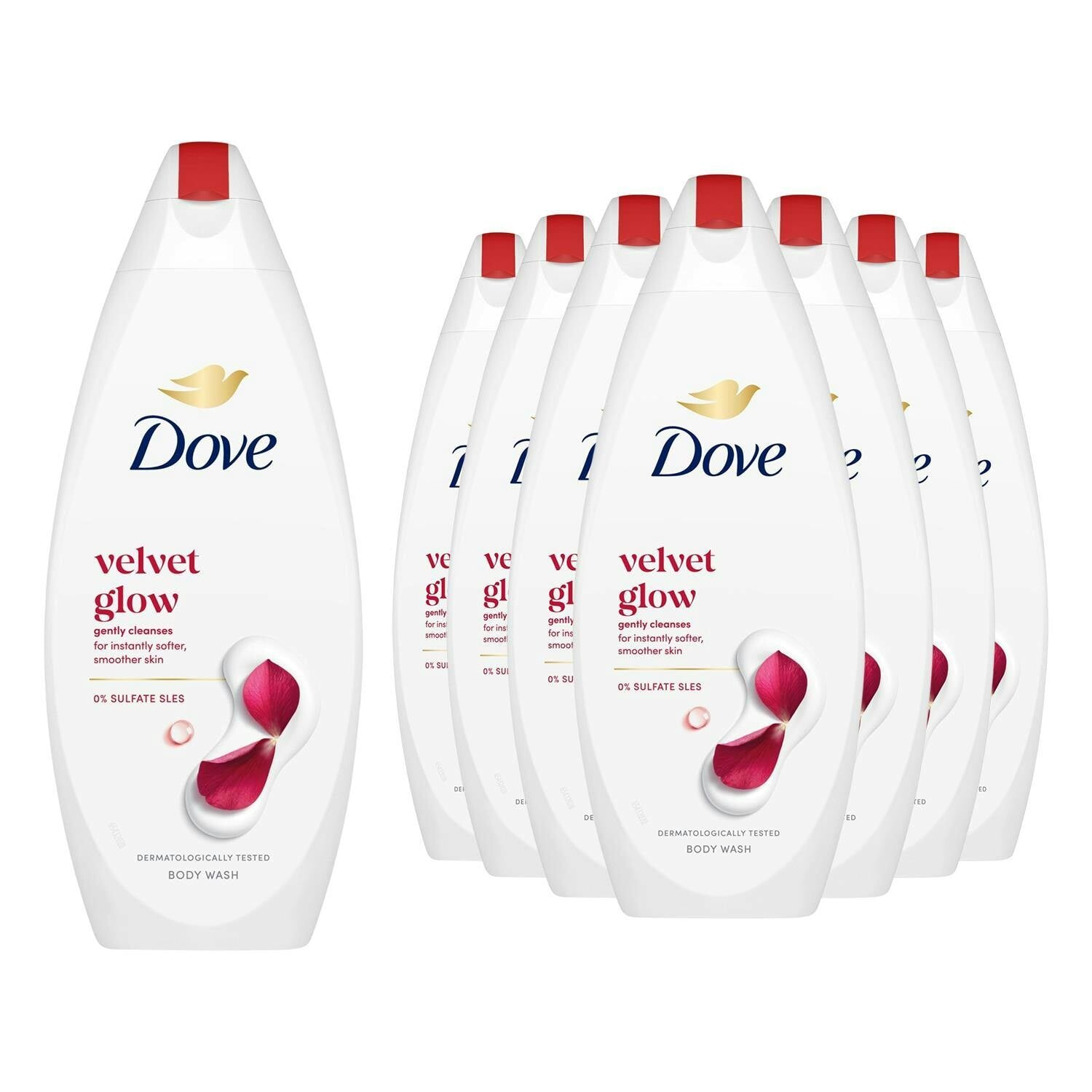 Dove Velvet Glow Body Wash 8 Pack, 0% Sulfate Sles Shower Gel, 225Ml