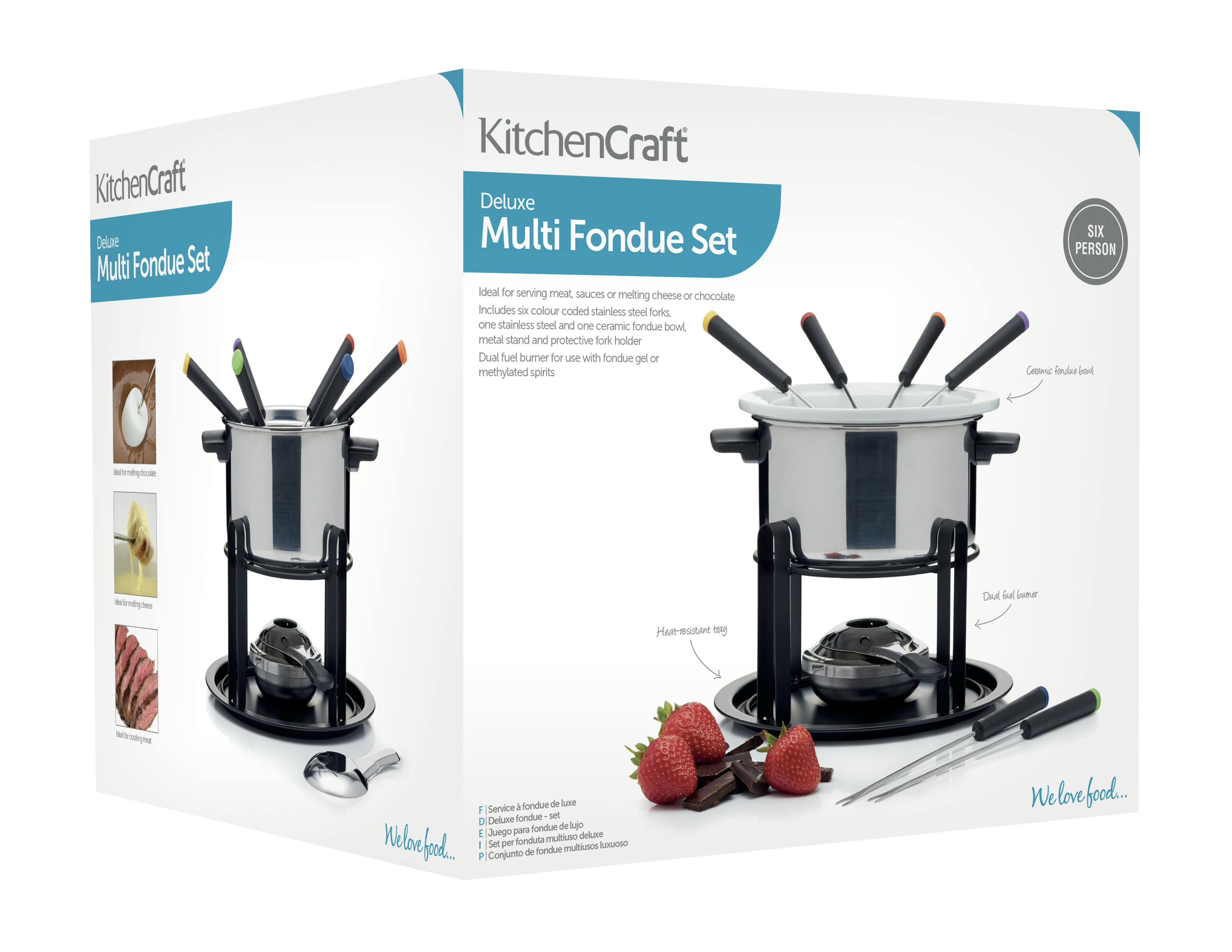 Kitchencraft Silver Deluxe Fondue Set - Stainless Steel - Fondue Set