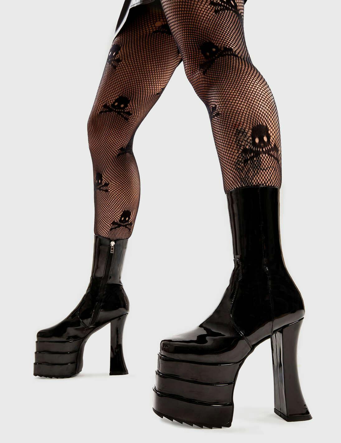 Lamoda Black The Darkest Minds Patent Chunky Platform Ankle Boots Square Toe Uk 7 - Uk7